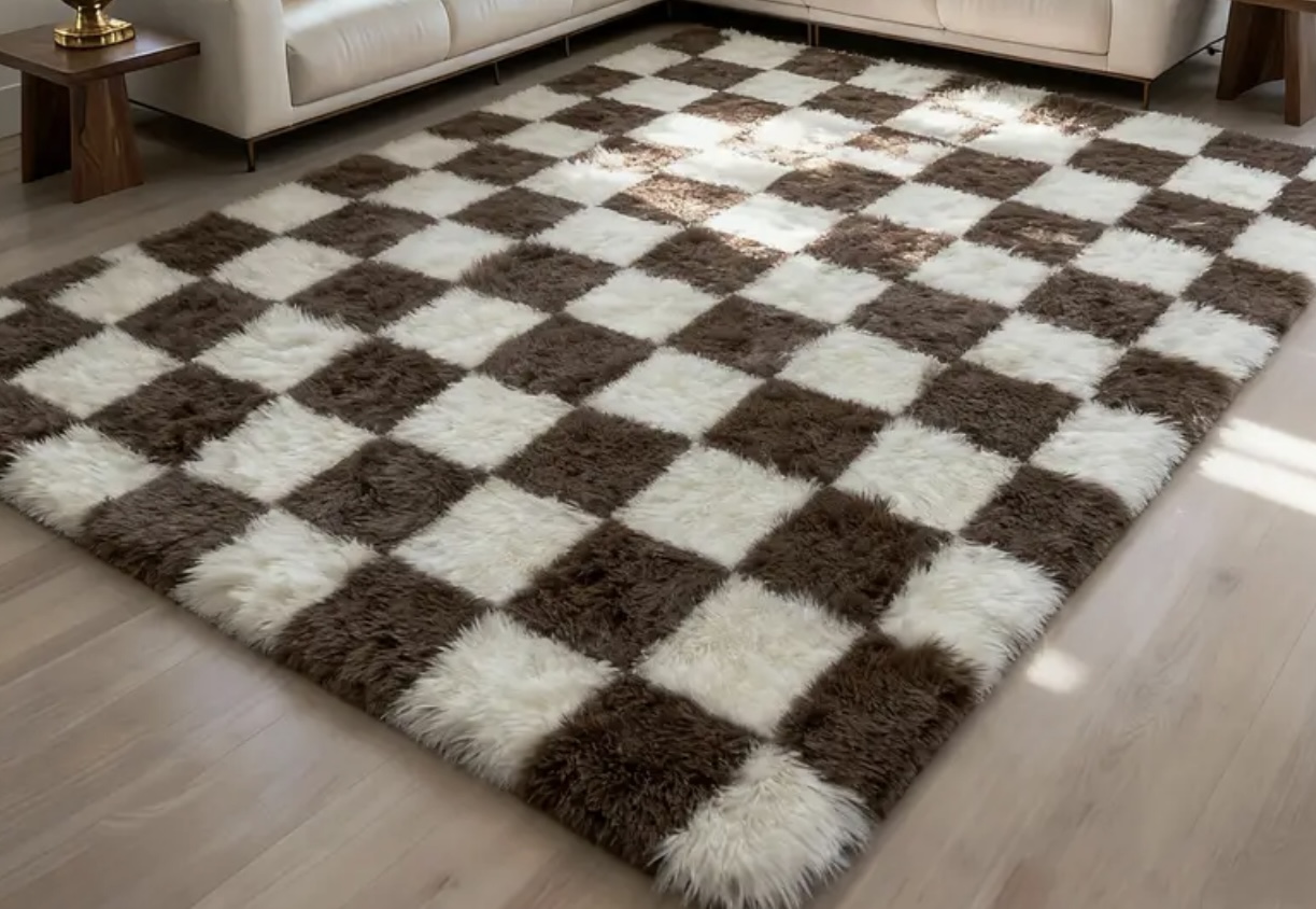 Checkered Shaggy Area Rug