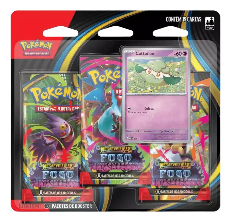 Blister Triplo Booster Pokémon Fogo Fantasmagórico Português Cottonee