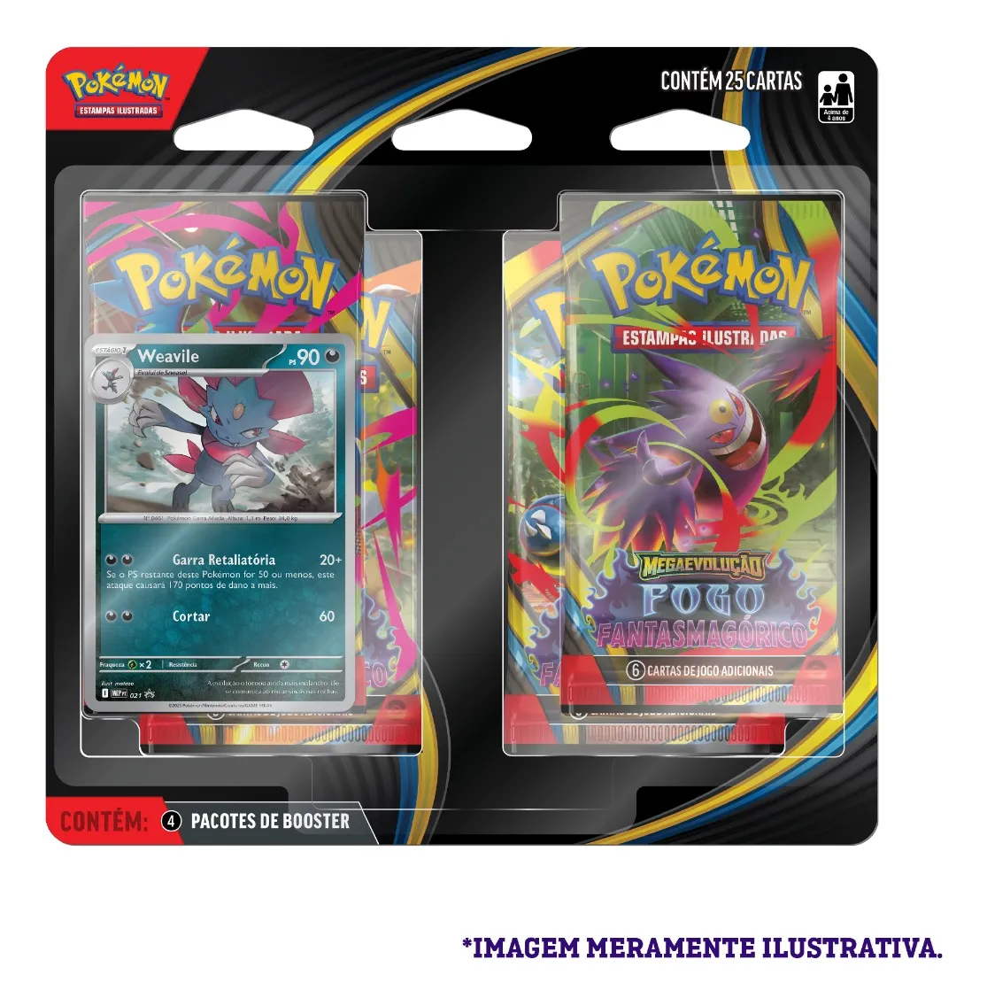 Blister Quadruplo Pokémon Megaevolução Fogo Fantasmagórico Weavile Português