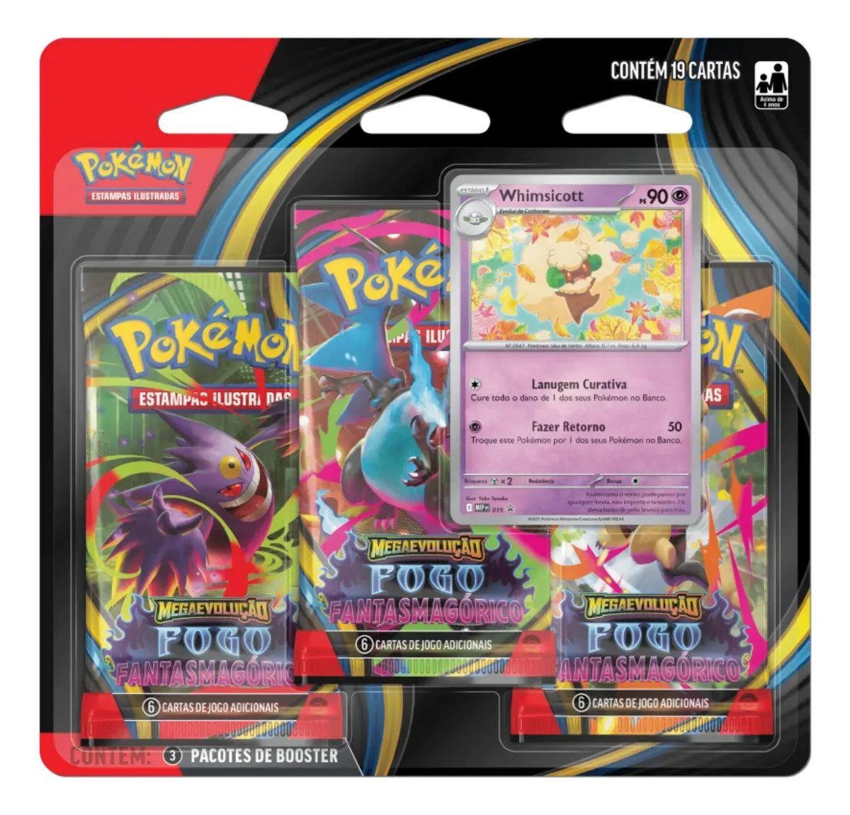 Blister Triplo Fogo Fantasmagórico Whimsicott Pokémon Copag Fogo Fantasnagorico- Whimsicott Português
