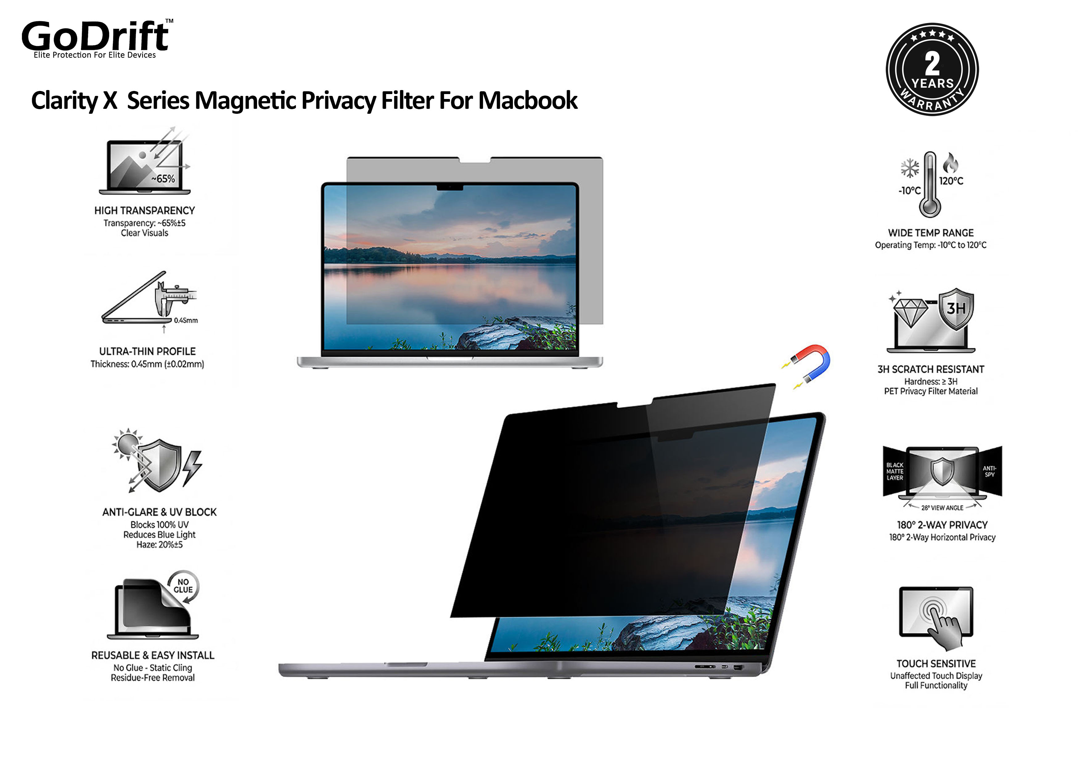 Godrift Clarity X Series Magnetic Privacy Filter For Macbook Air / Pro 13 inch