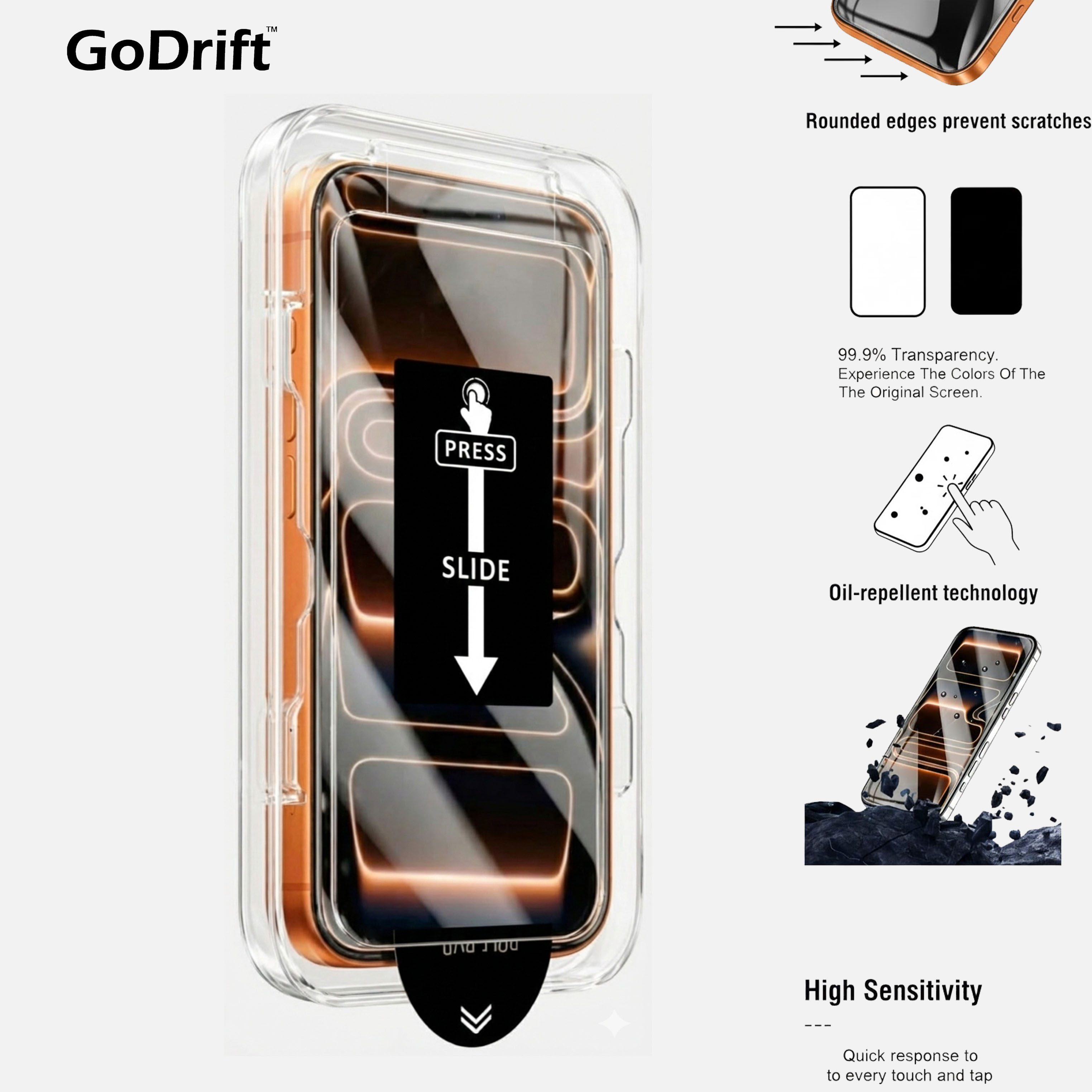 GoDrift Snapfit Temperedglass For  iPhone 16- Clear