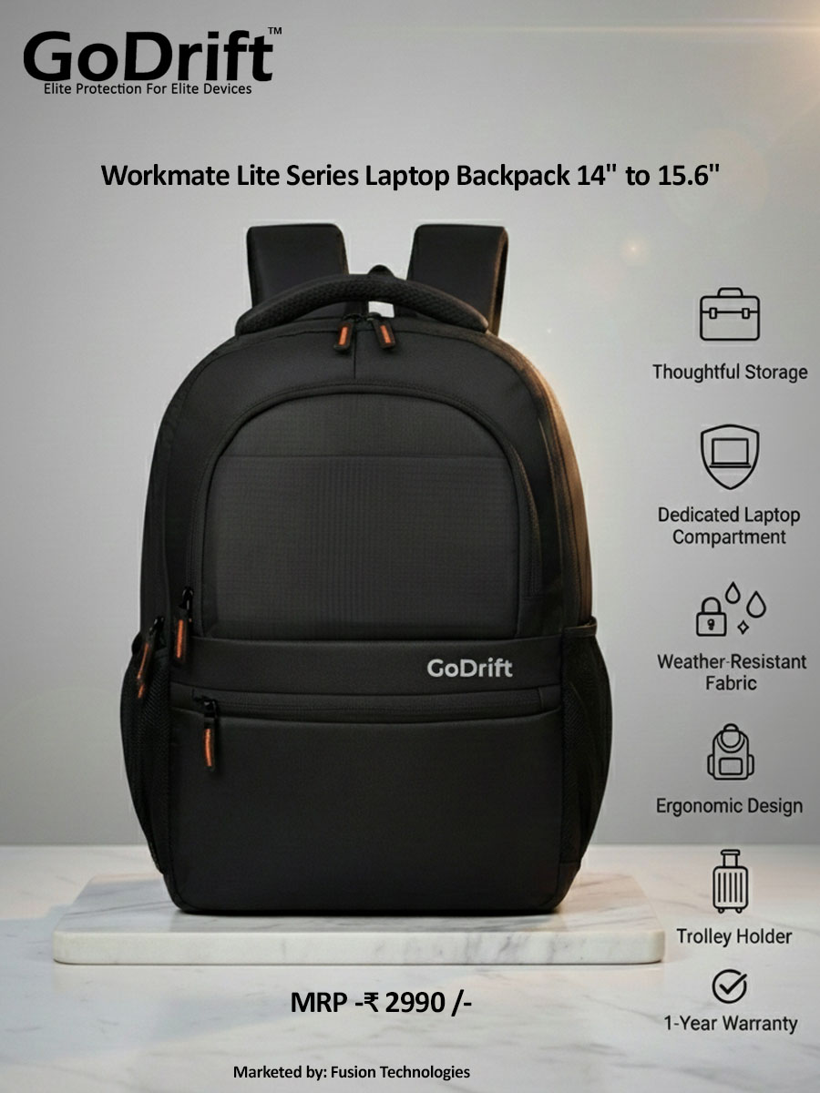 Drift Workmate Lite Series Laptop Backpack 14" to 15.6" – Black