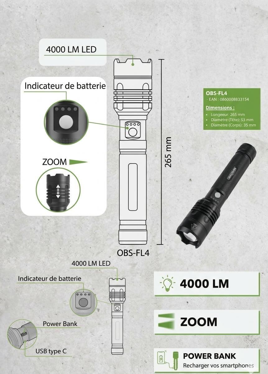 Lampe Torche LED 4000 LM
