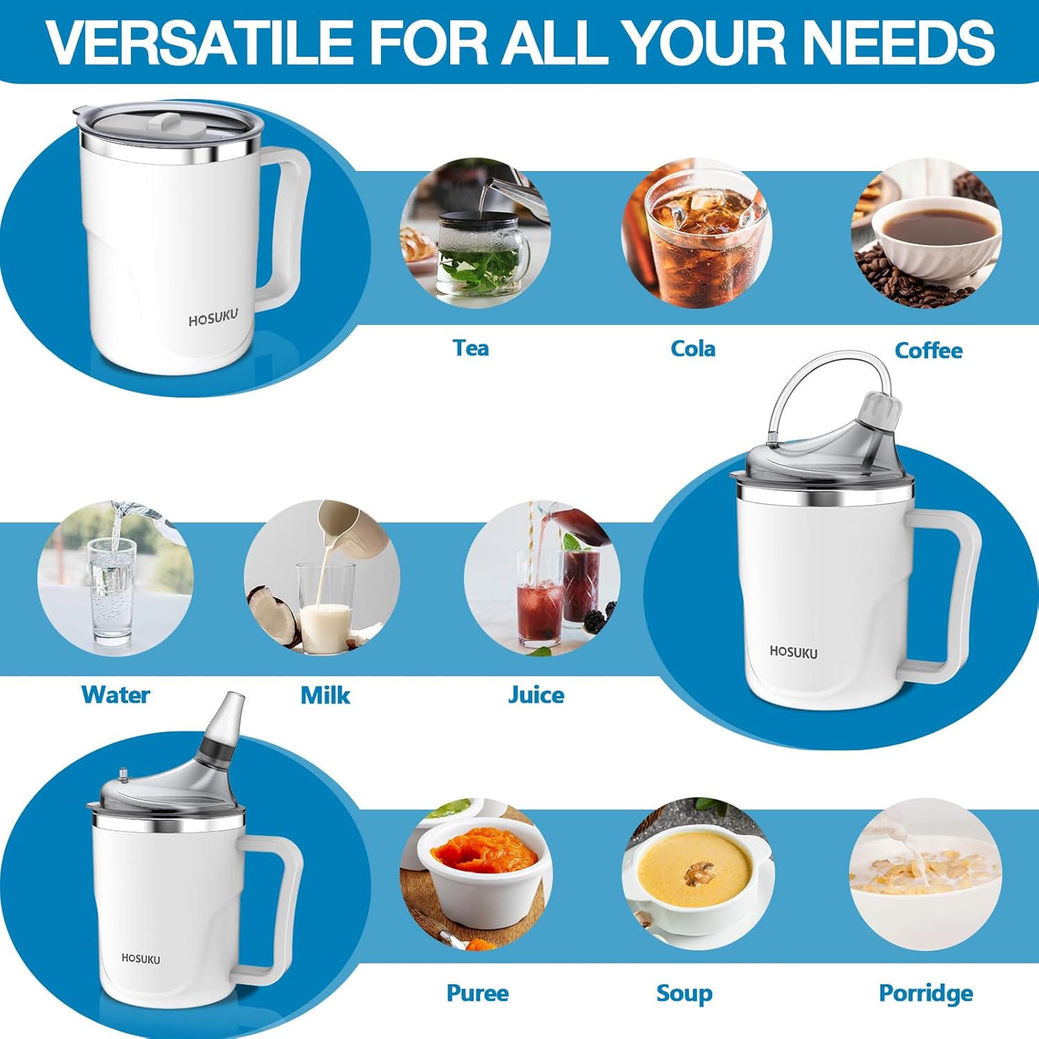 HOSUKU Adult Sippy Cups for Elderly Spill Proof