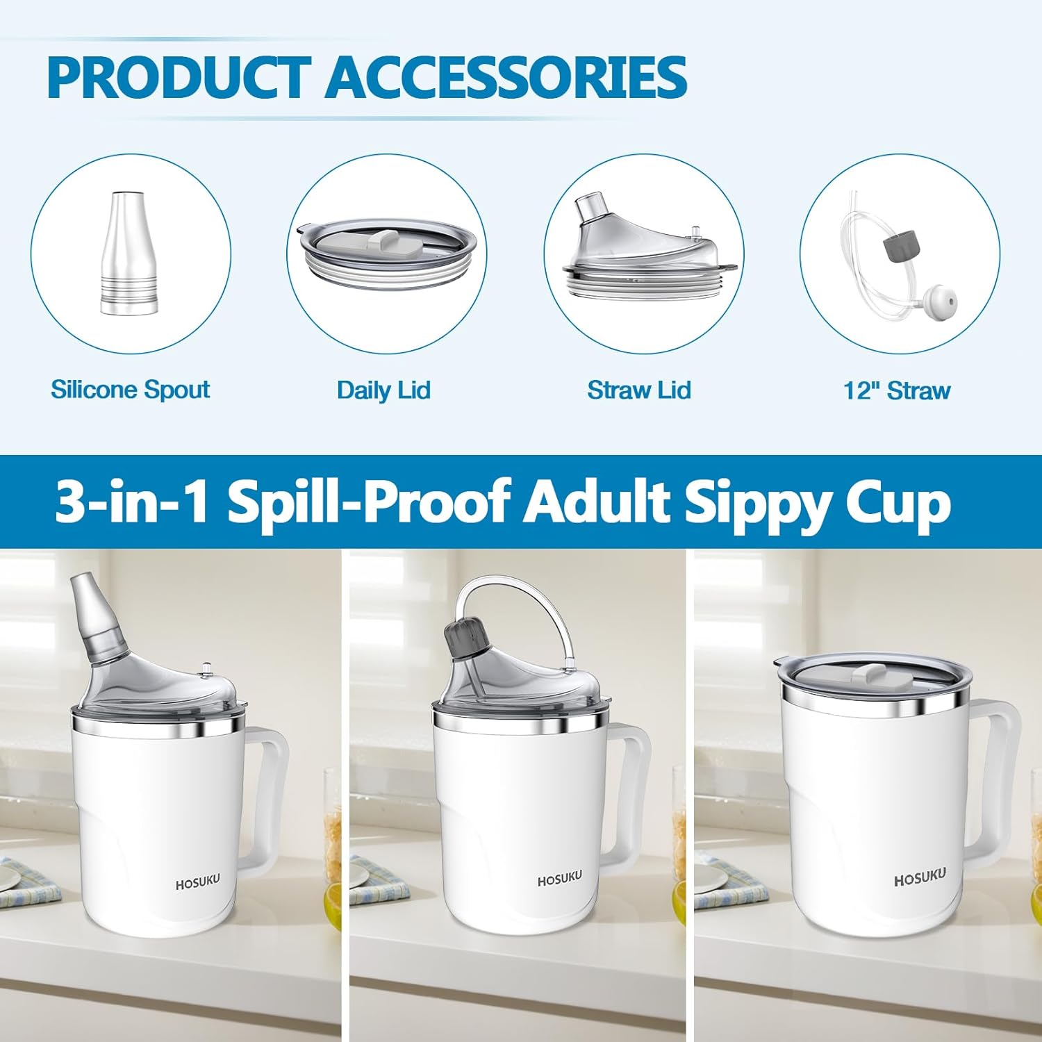 HOSUKU Adult Sippy Cups for Elderly Spill Proof