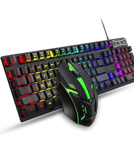 Computer Specialist LED Gaming Keyboard and Mouse Combo – Wired RGB Backlit USB Keyboard and 4D Gaming Mouse for PC, Laptop, Xbox, PS4, Windows
