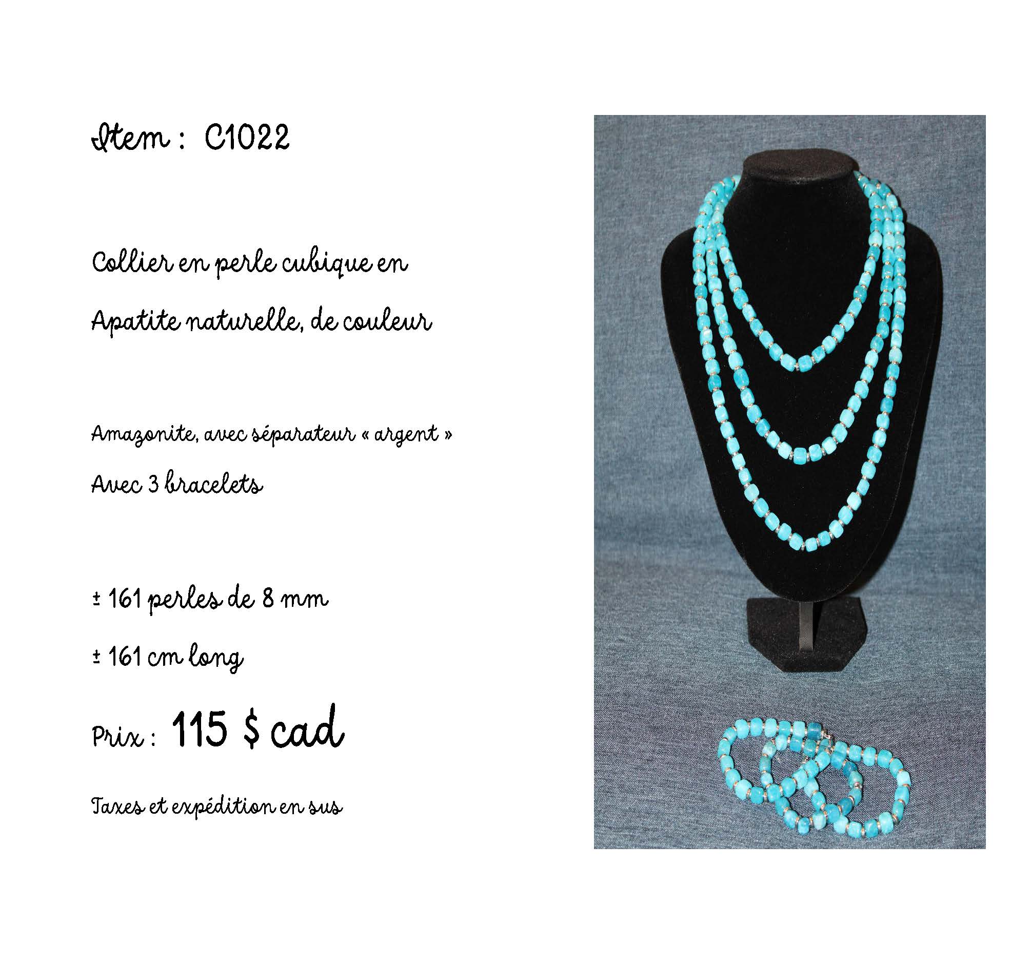 Collier en apatite naturelle et amazonite