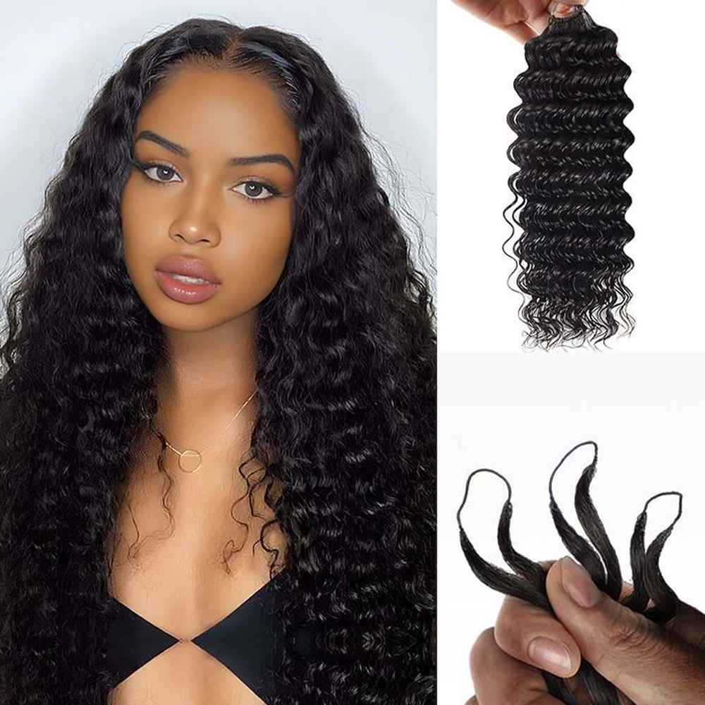 Feather Crochet Human Hair | Deep Wave | Boho Coil | 100% Virgin Human Hair Bulk 