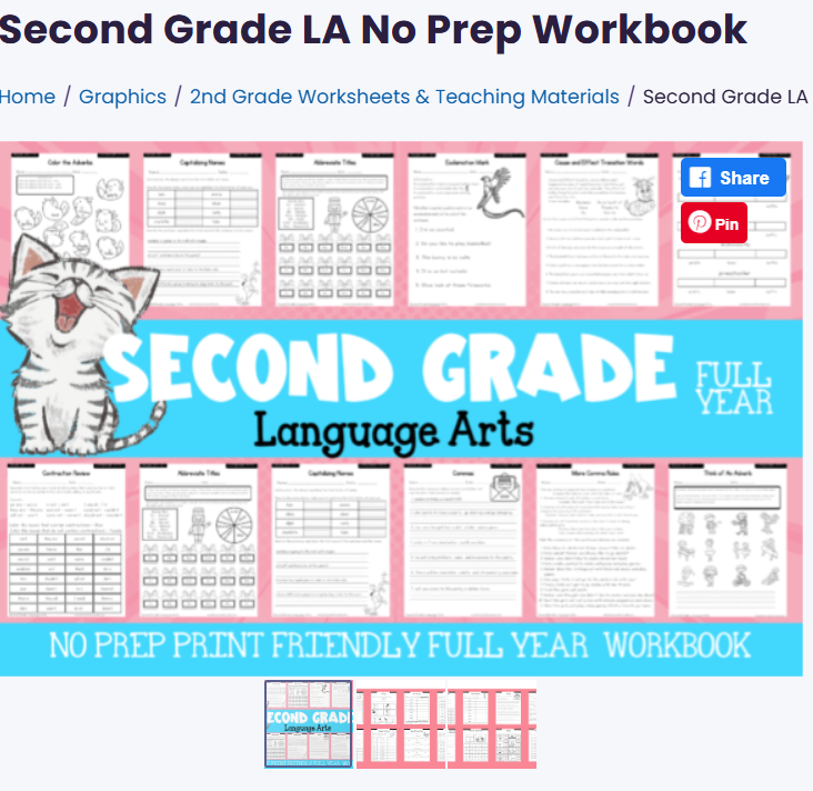 GRADE 2 - Second Grade Language Arts No Prep Workbook