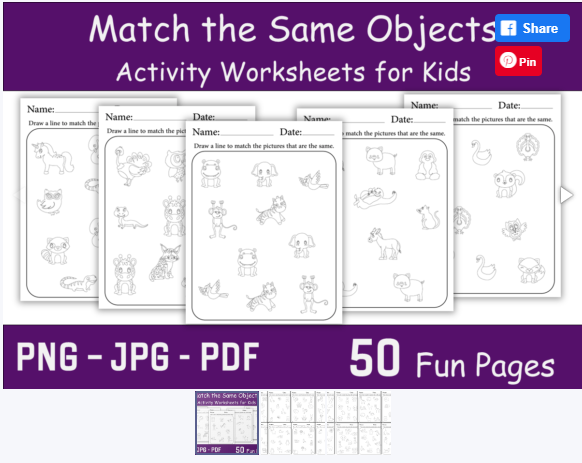 Match the Same Objects Activity Worksheets for Kids