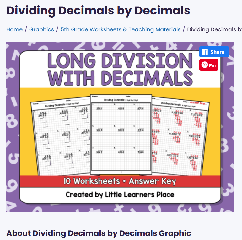 GRADE 5 - Long Division with Decimals Worksheets