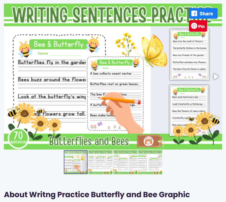 Writing Sentences Practice: Butterflies and Bees