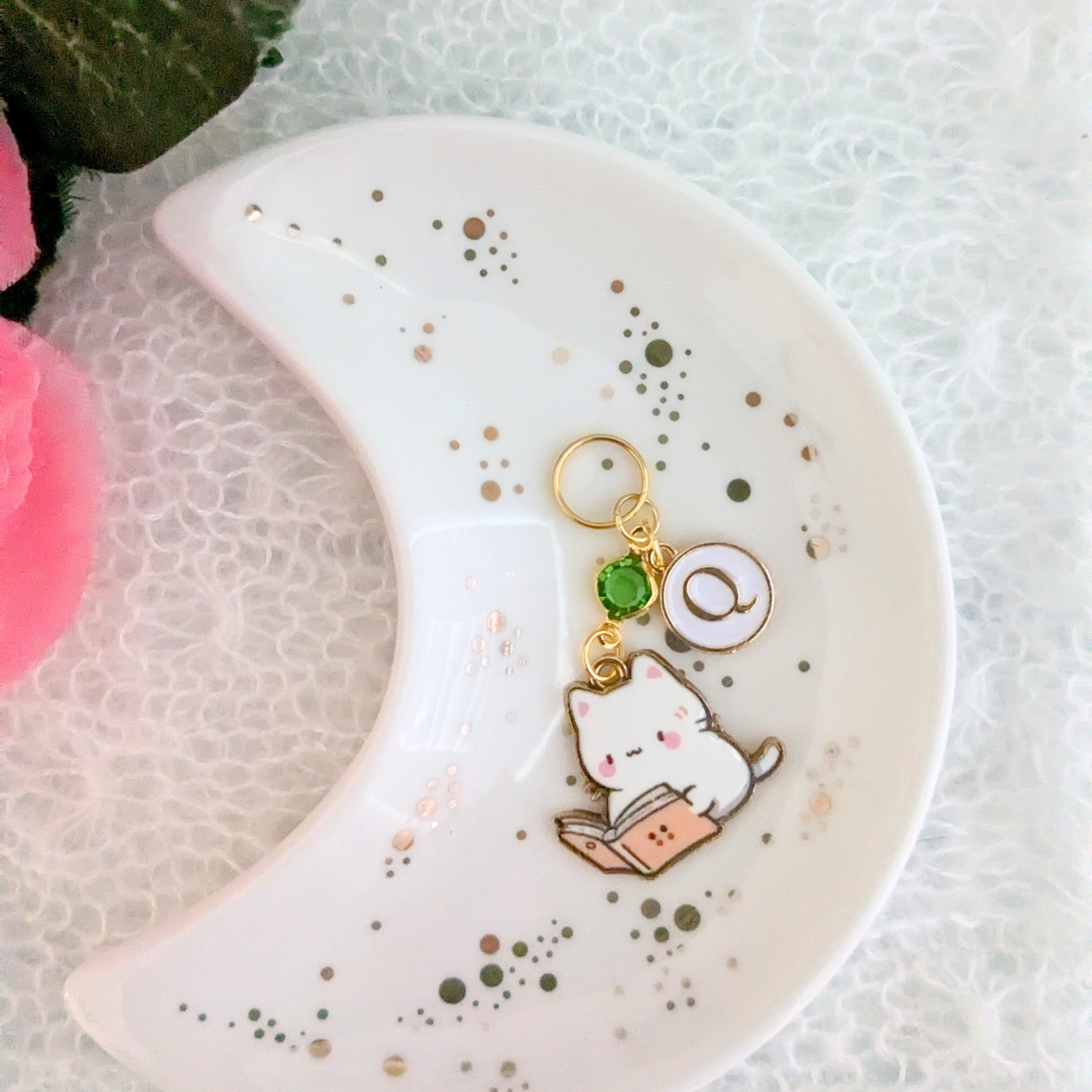 White Cat Book Lover Stethoscope Charm