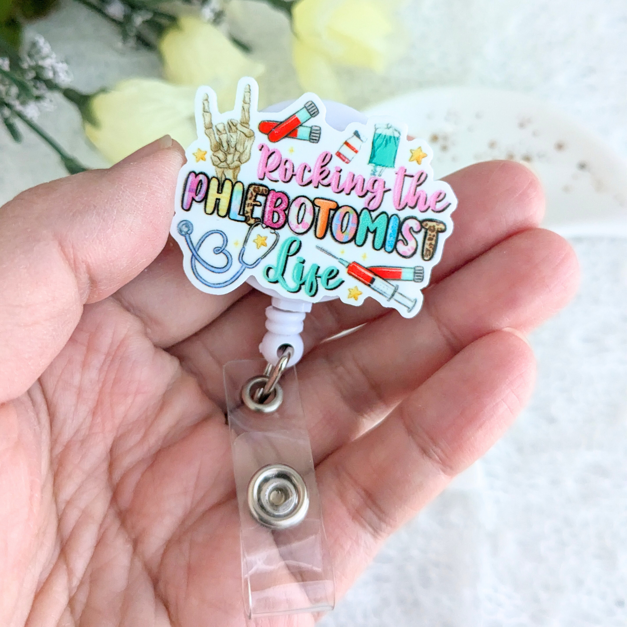 Rocking Like Phlebotomist Badge Reel With Swivel Alligator Clip