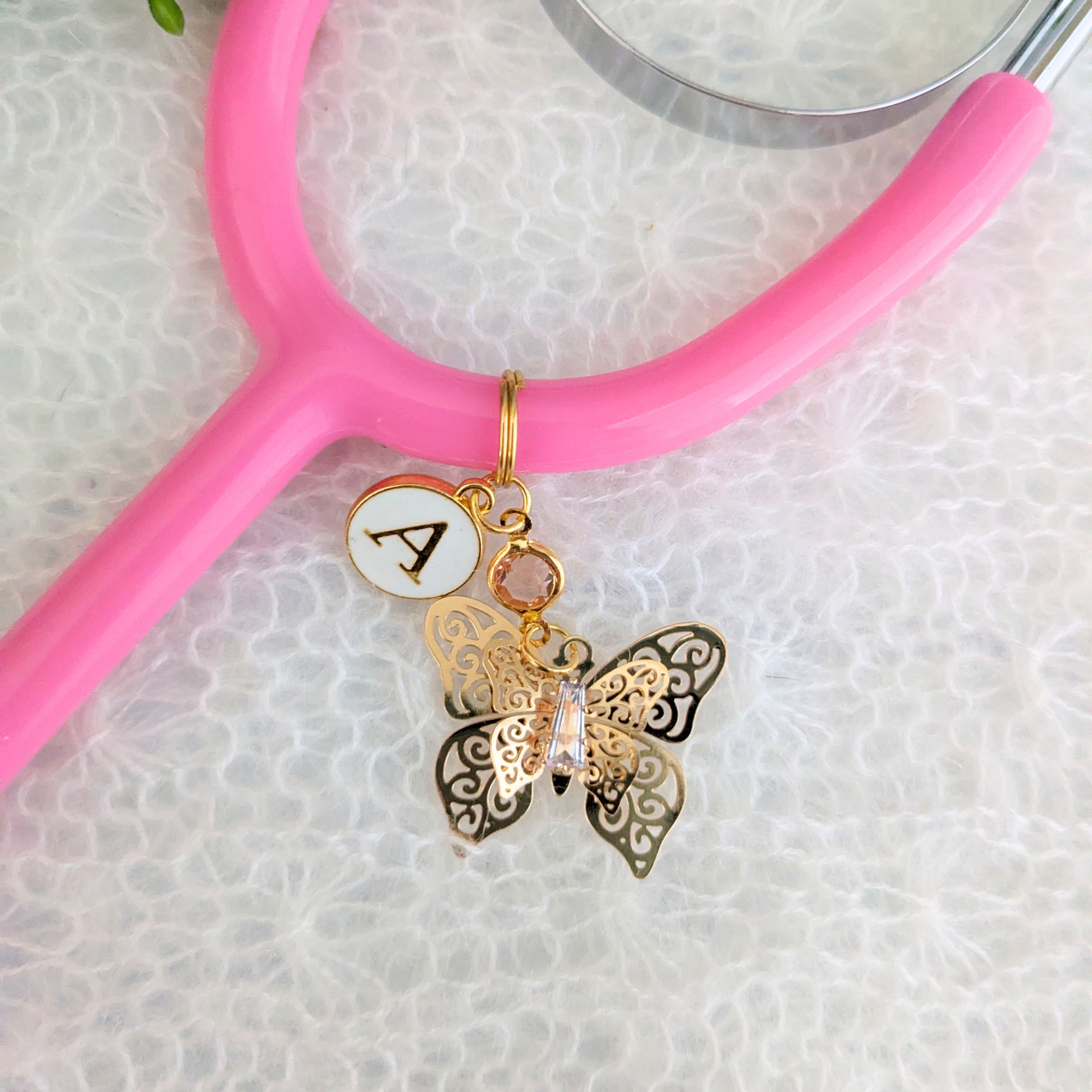 Gold 3D Butterfly Stethoscope Charm