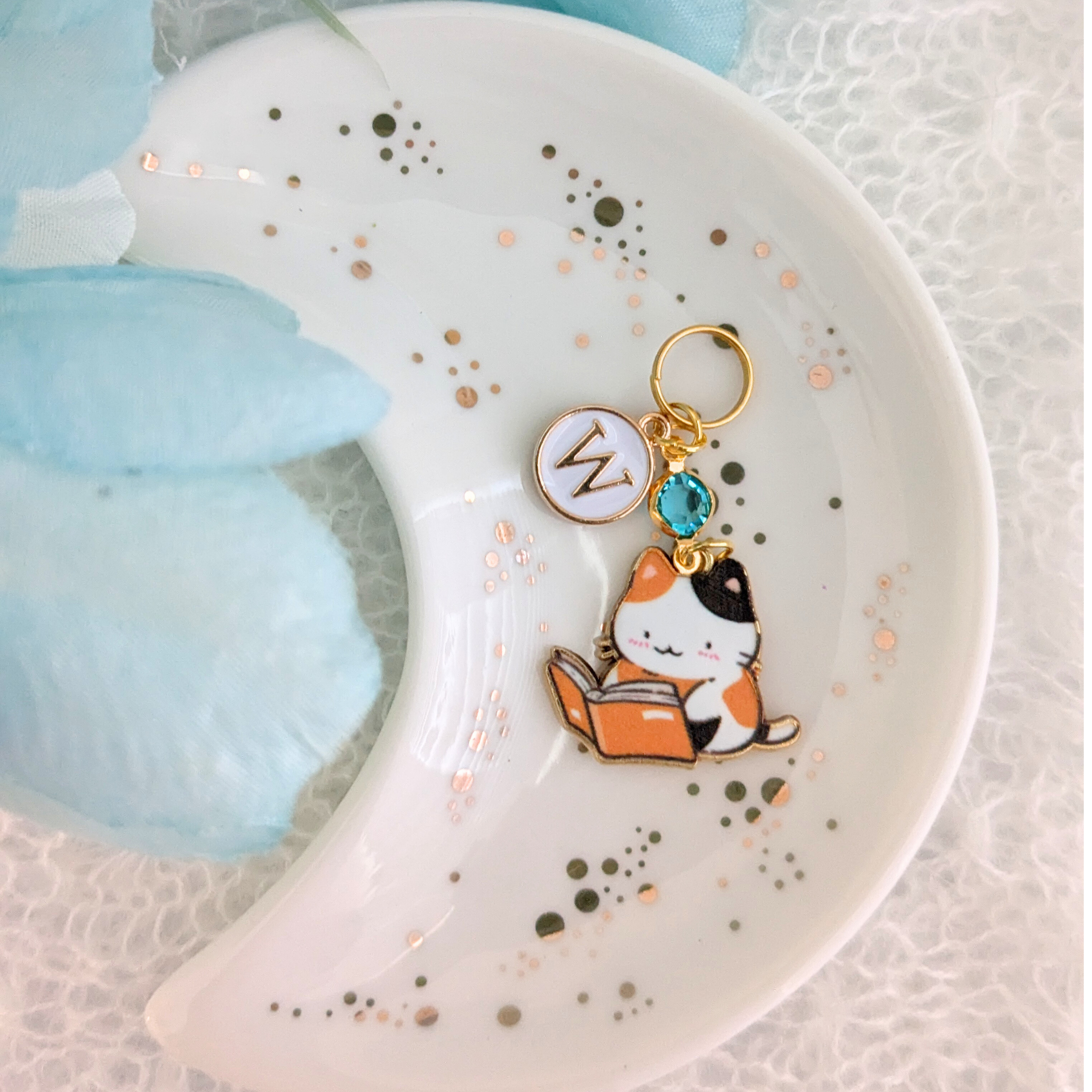 Calico Cat Book Lover Stethoscope Charm