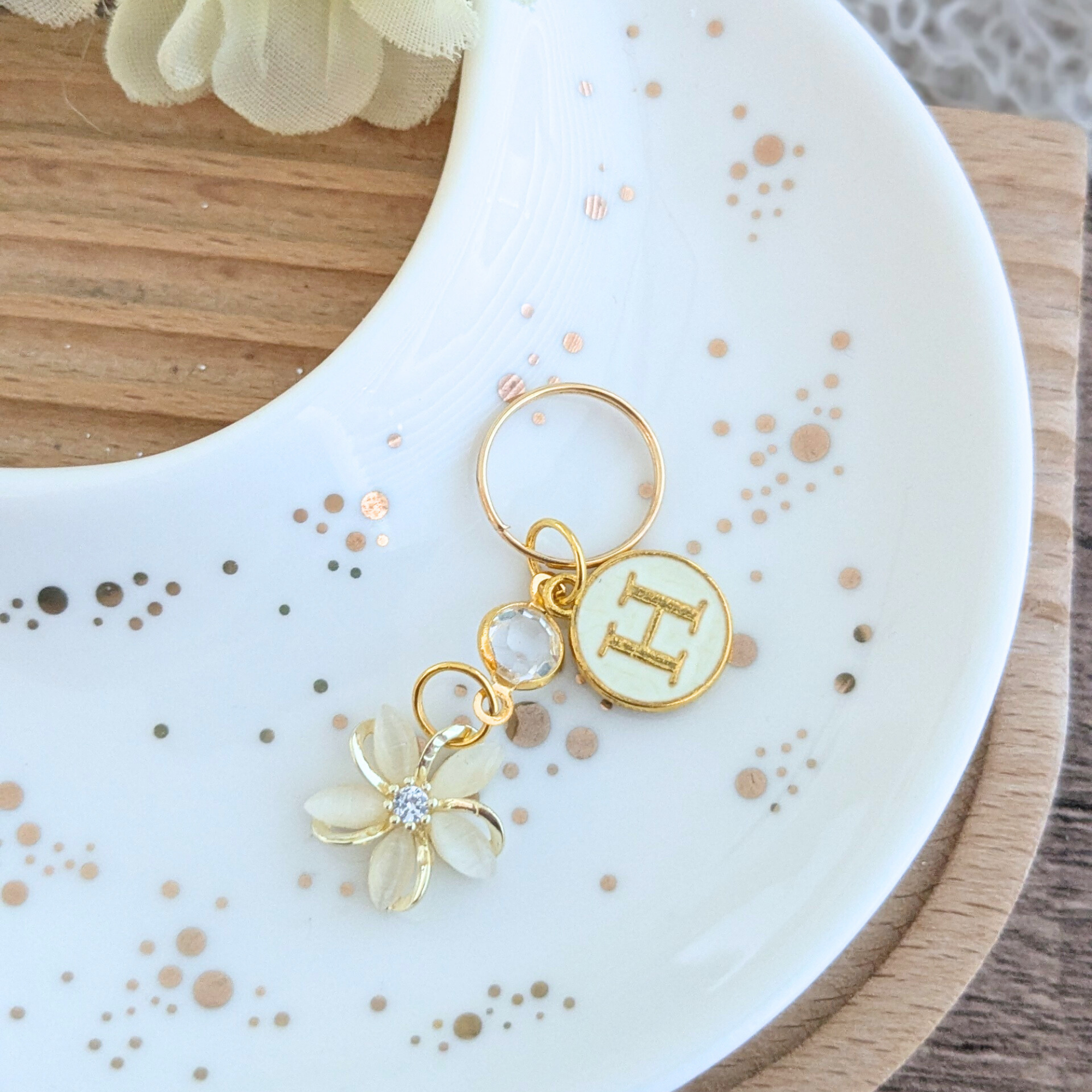 Mini Ivory and Gold Floral Stethoscope Charm