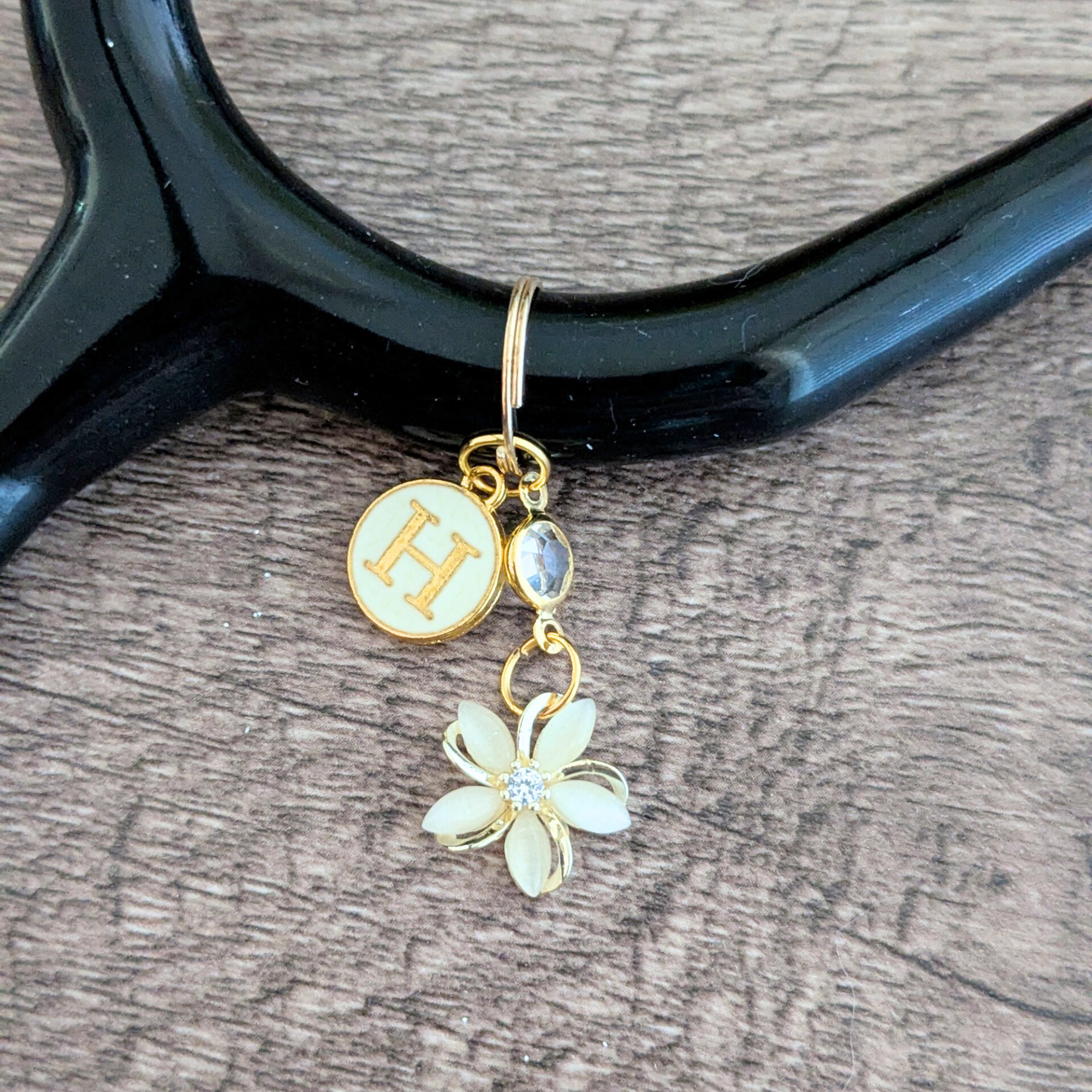 Mini Ivory and Gold Floral Stethoscope Charm