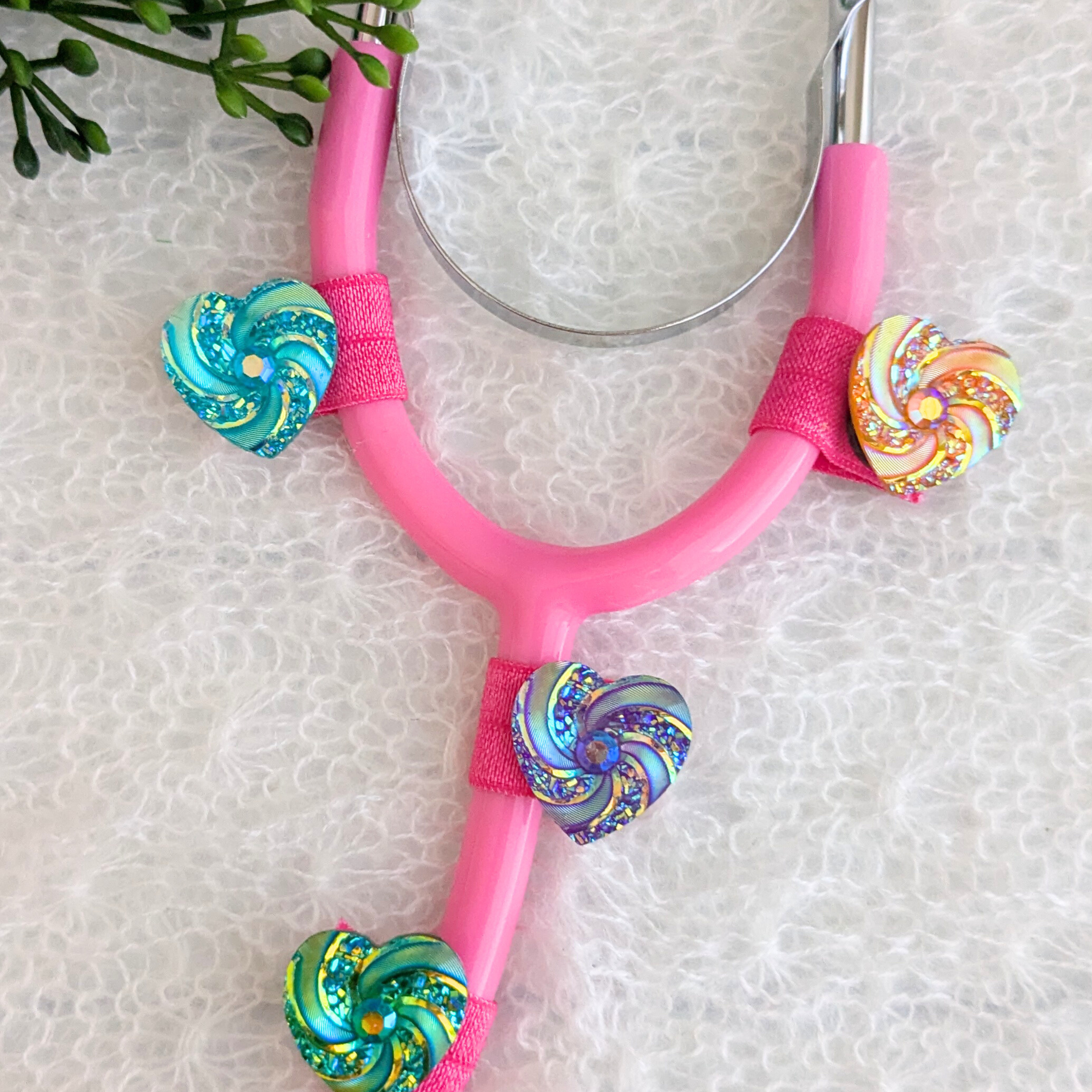 Spinning Glitter Heart Stethoscope Charms