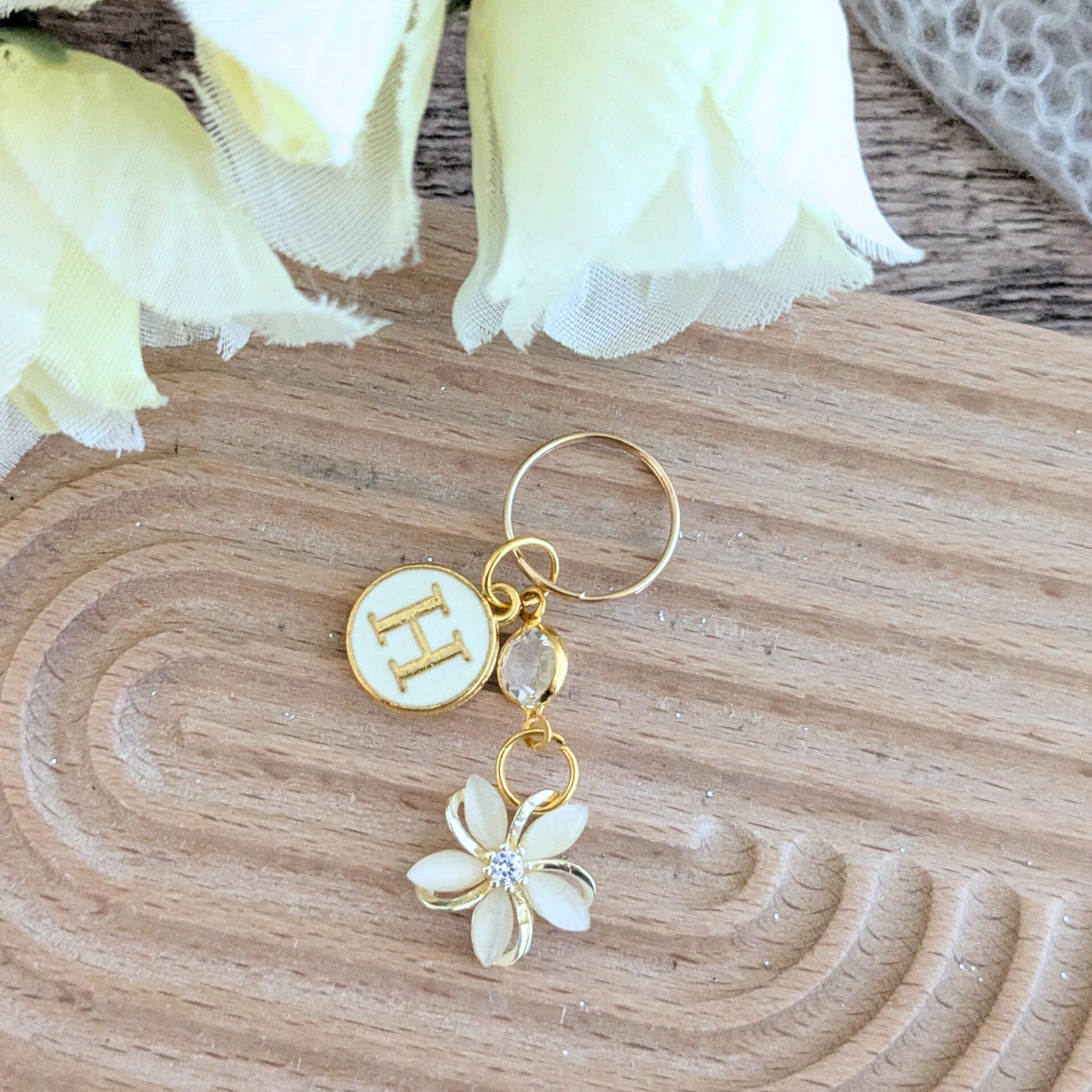 Mini Ivory and Gold Floral Stethoscope Charm