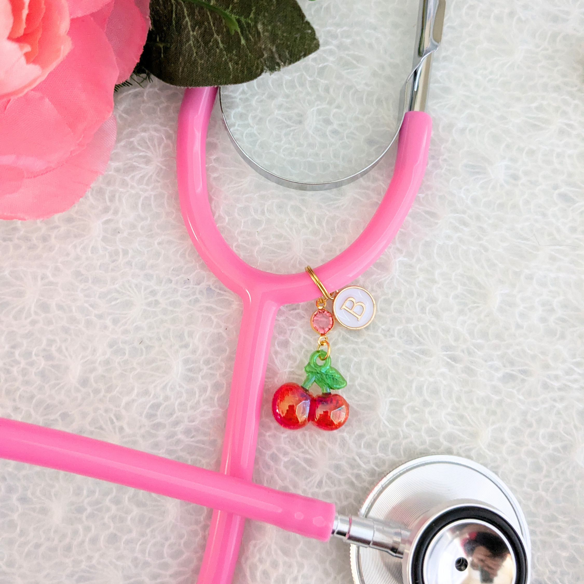 3D Red Cherry Stethoscope Charm