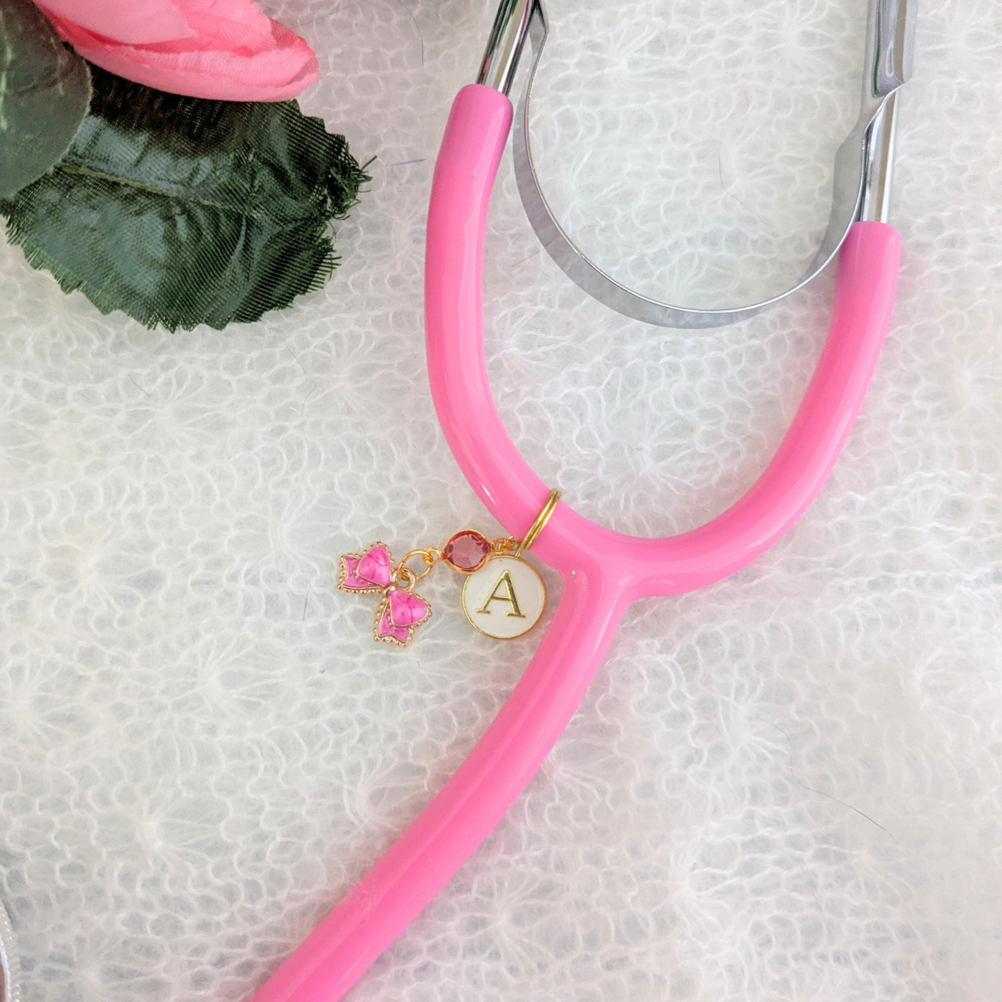 Mini Hot Pink Bow Stethoscope Charm