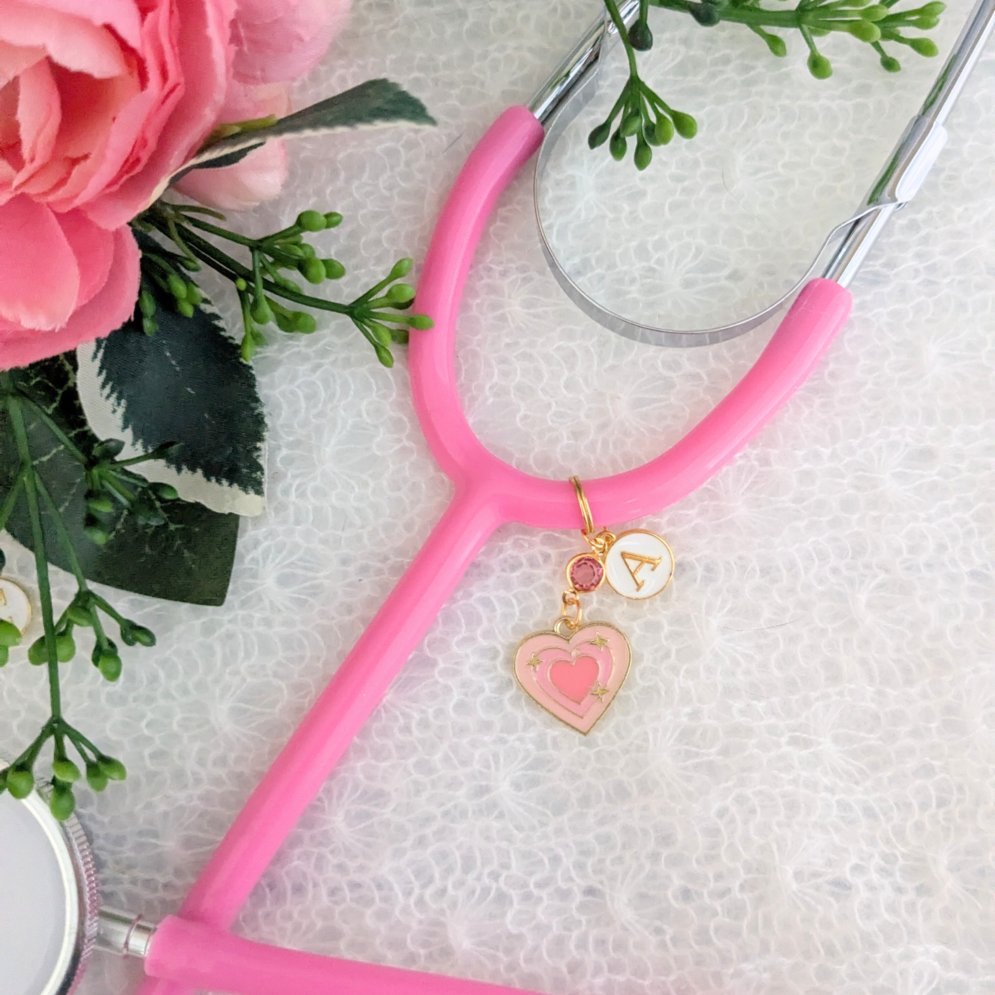 Pink Heart Stethoscope Charm