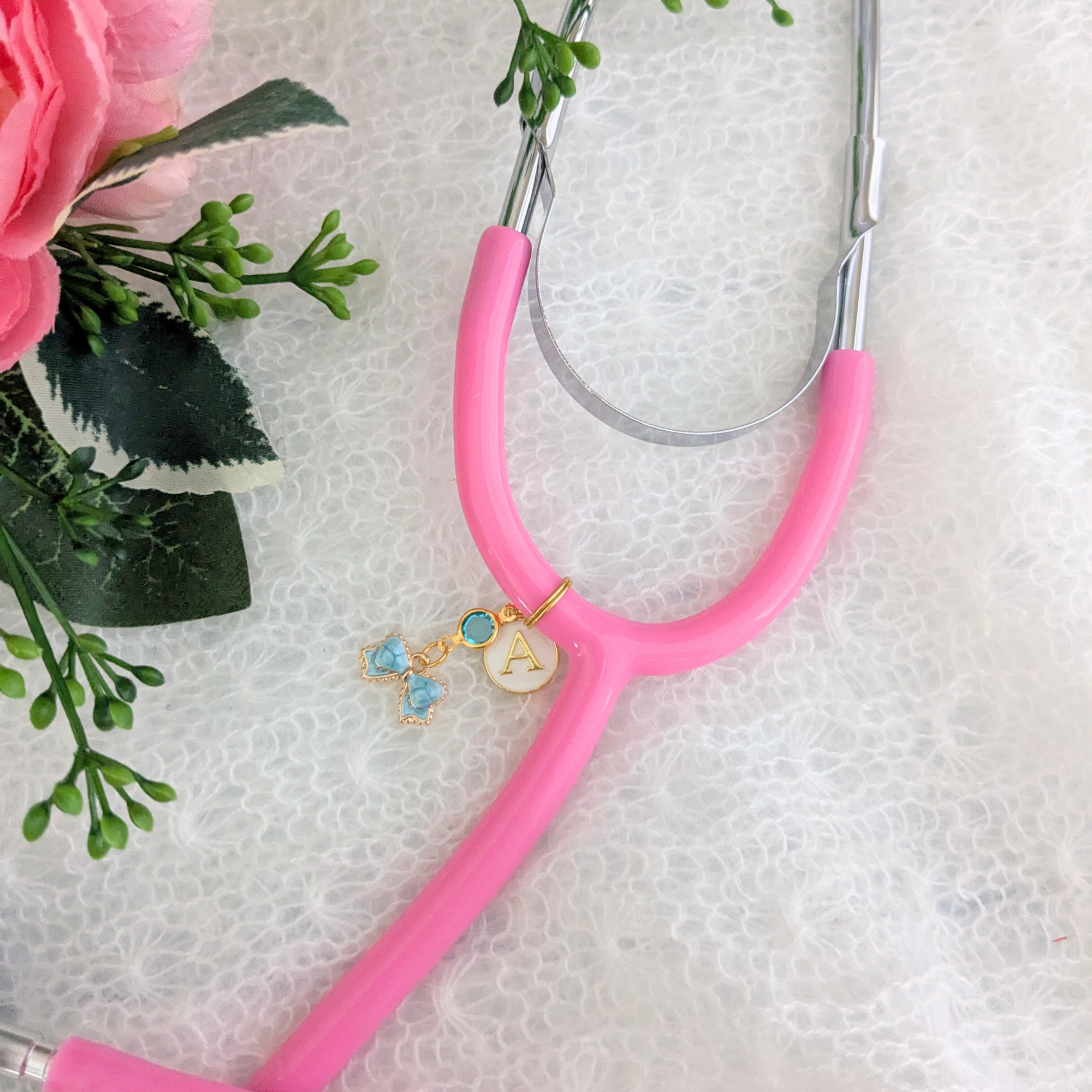 Mini Blue Bow Stethoscope Charm