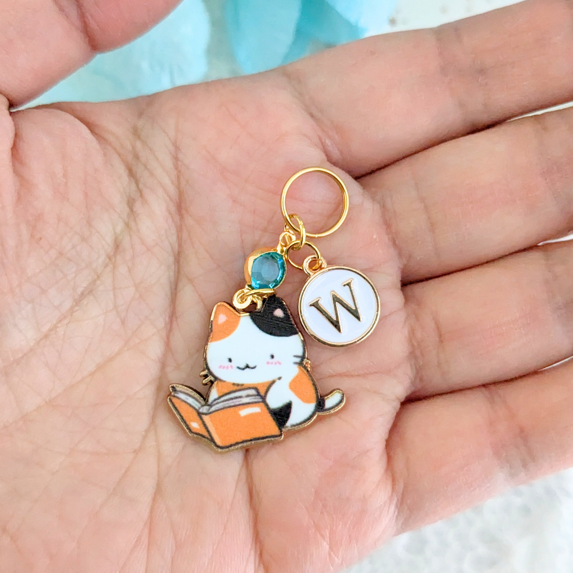 Calico Cat Book Lover Stethoscope Charm