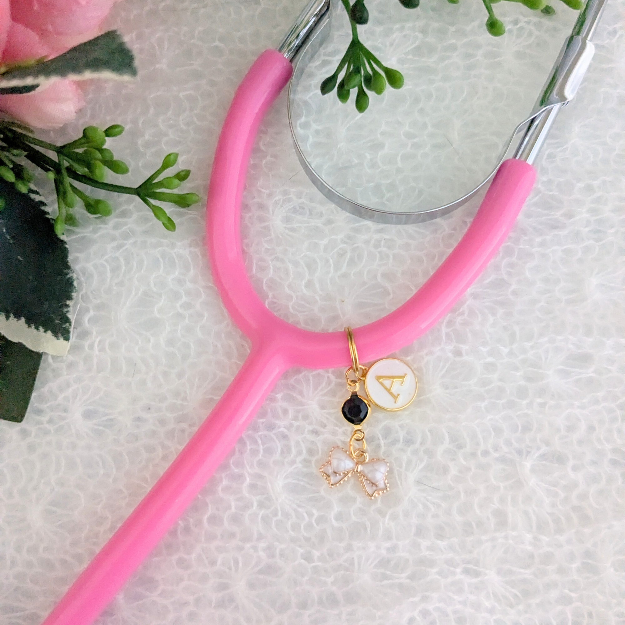 Mini White Bow Stethoscope Charm