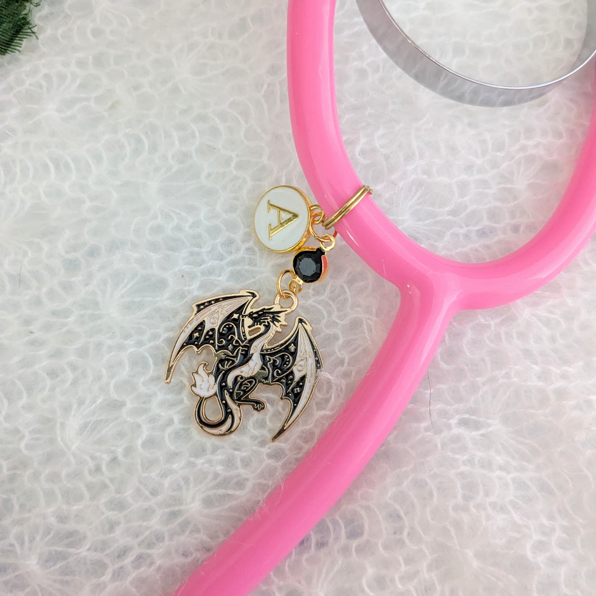 Black Dragon Fantasy Stethoscope Charm