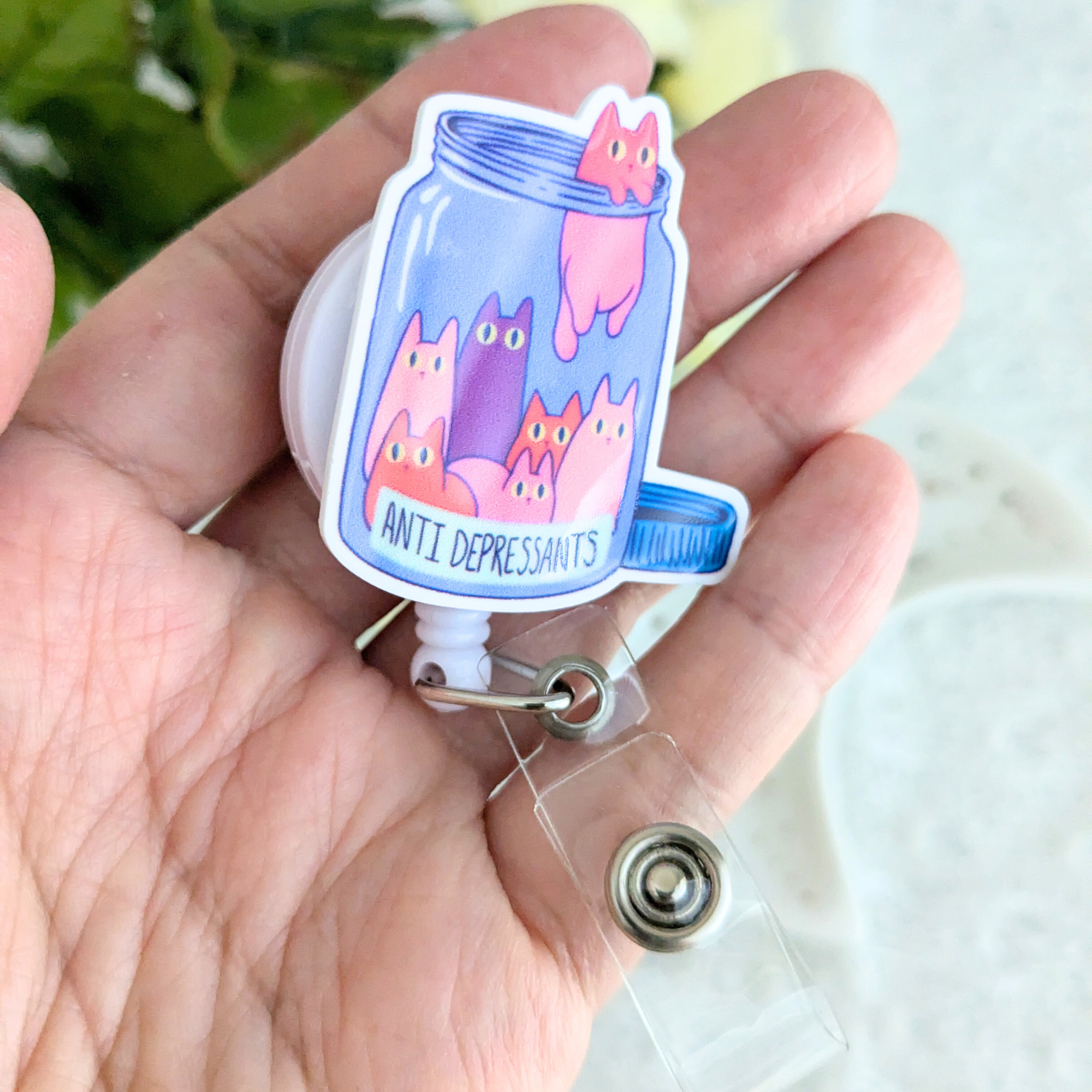 Anti Depressants Badge Reel With Swivel Alligator Clip