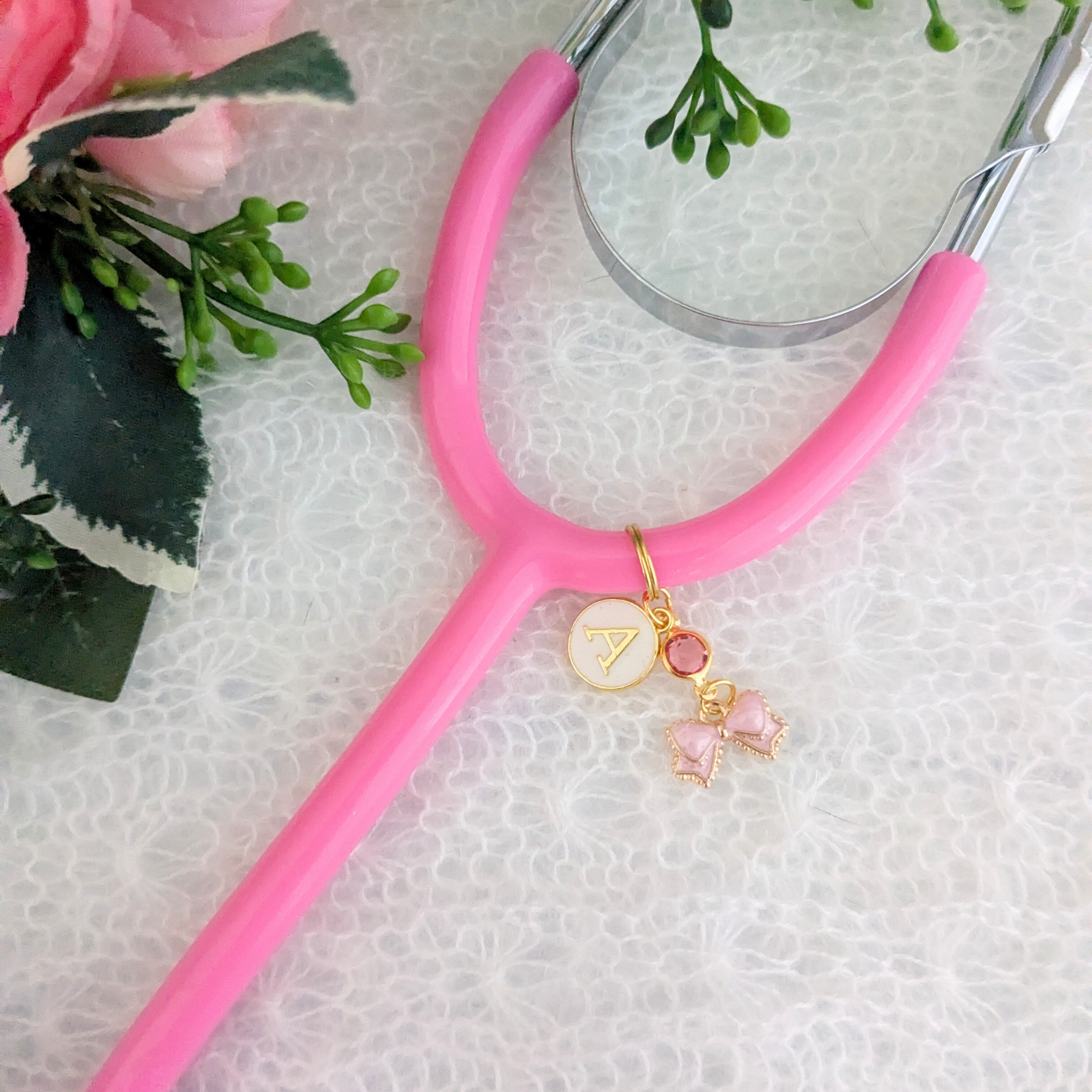 Mini Pink Bow Stethoscope Charm
