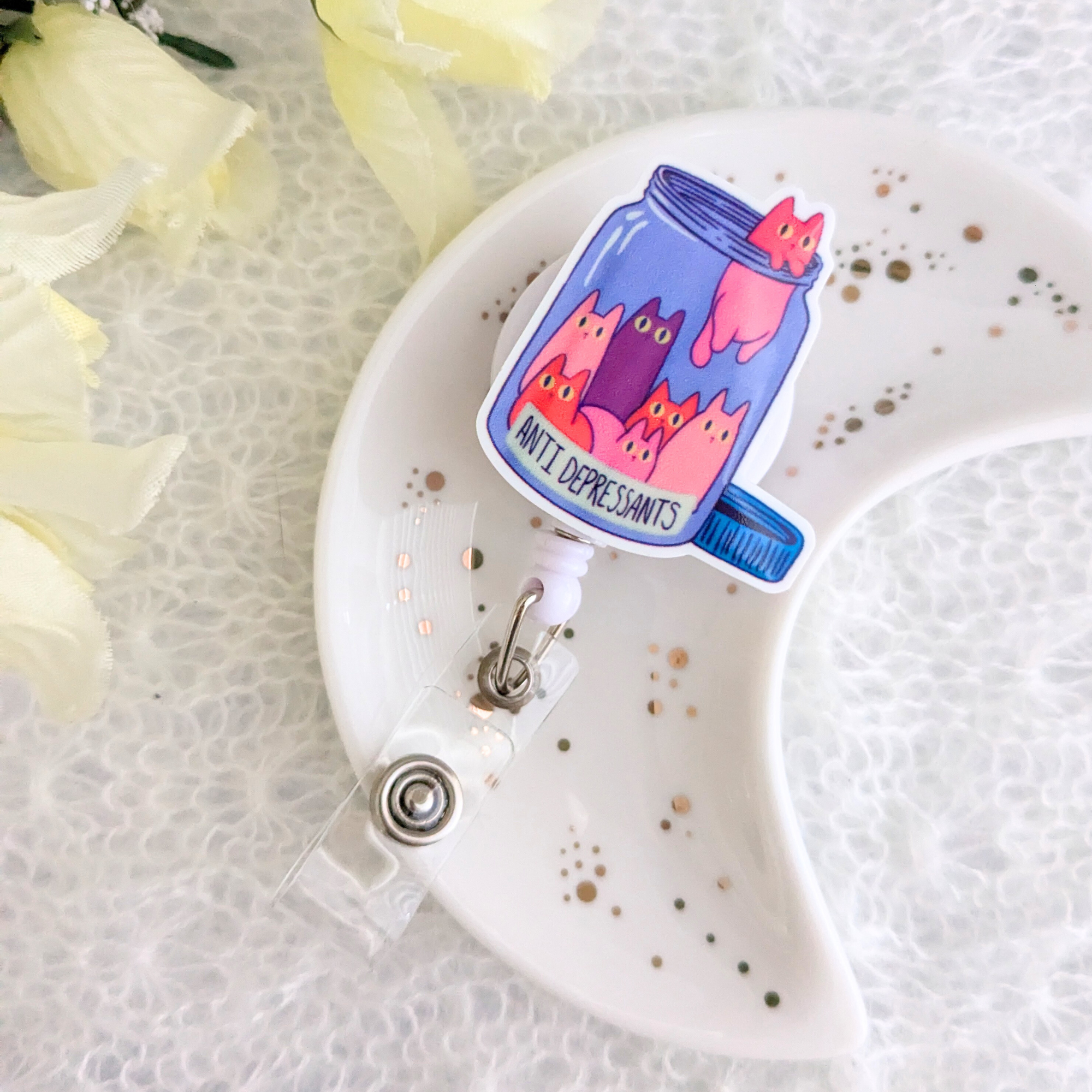 Anti Depressants Badge Reel With Swivel Alligator Clip