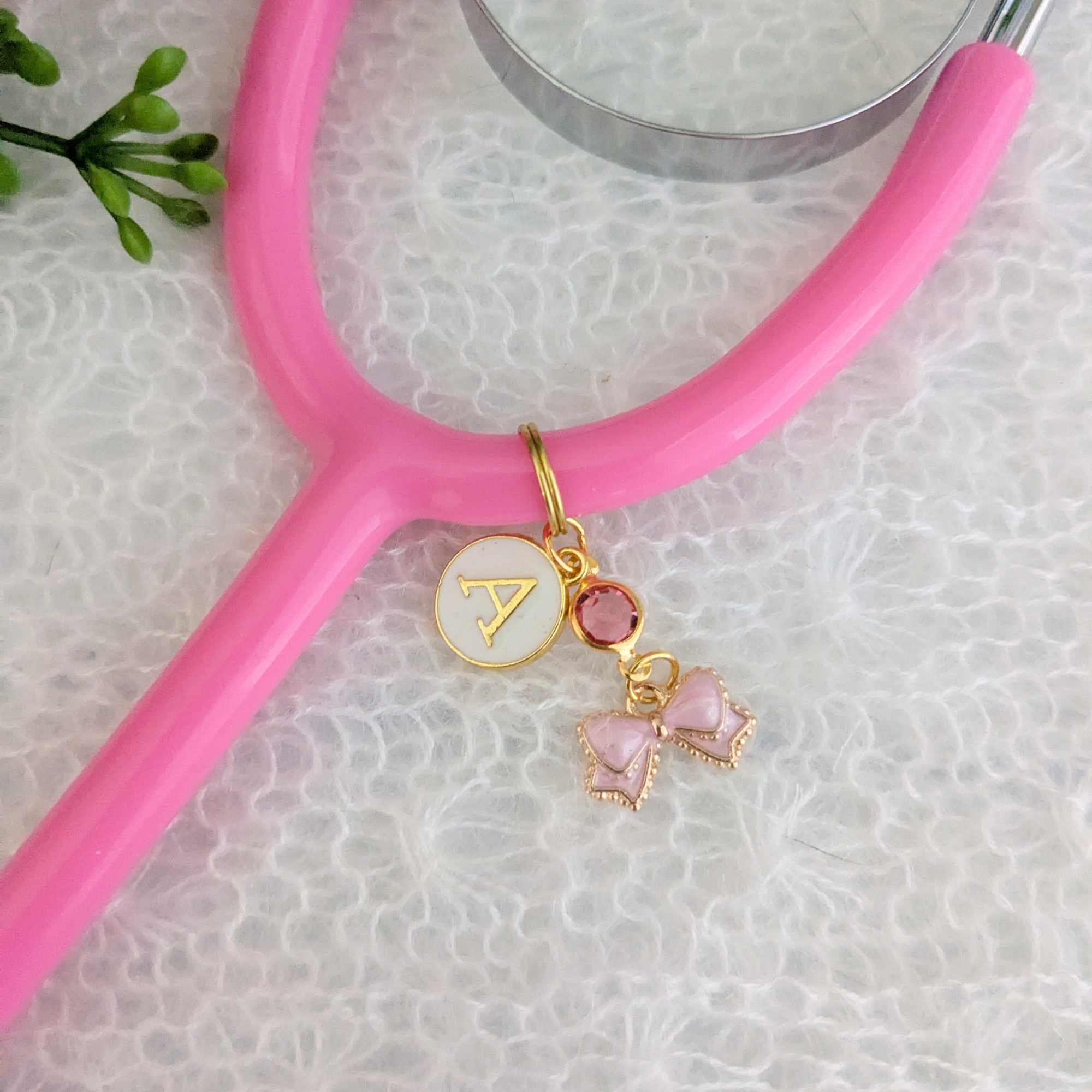 Mini Pink Bow Stethoscope Charm