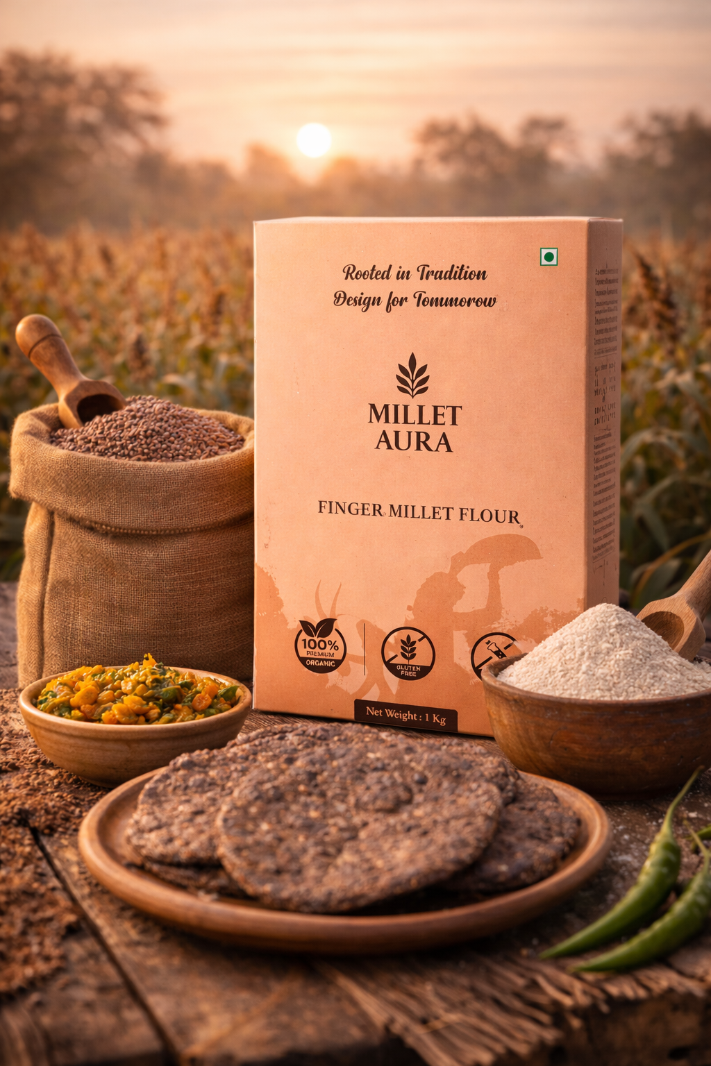 MilletAura  Finger Millet Flour (Ragi) – Pack of 3 (1 kg × 3)