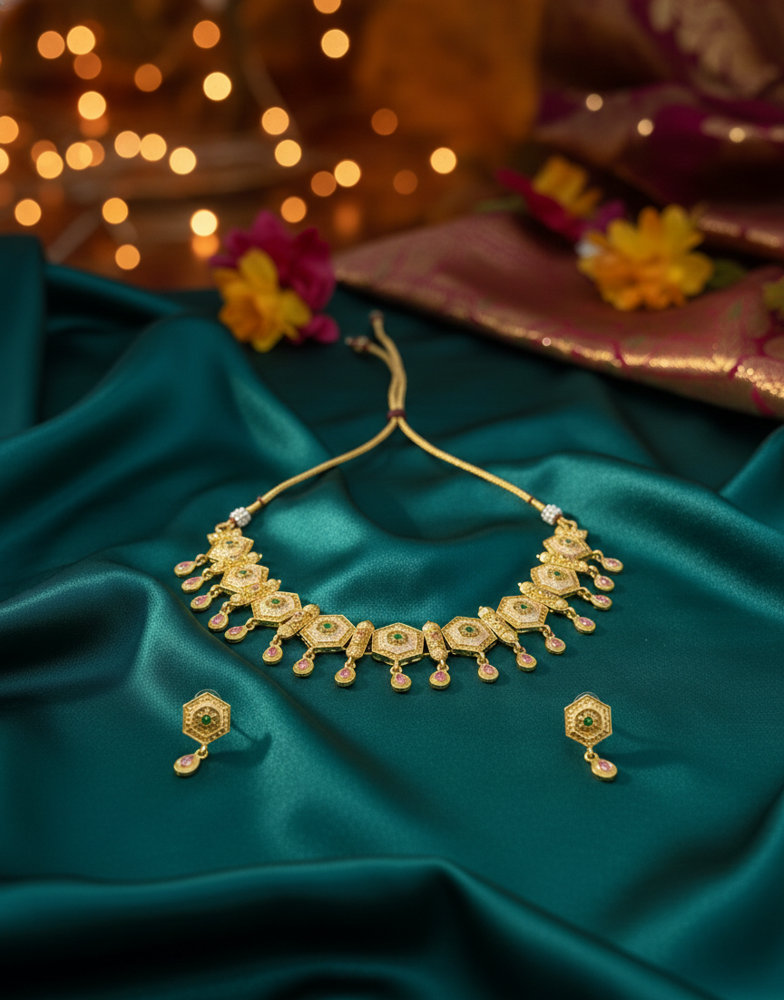 Elegant Gold Necklace and Earring Set