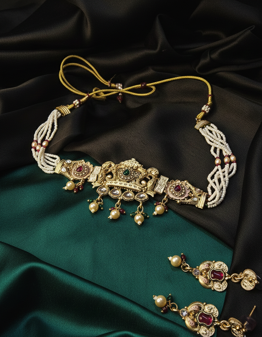 Traditional Pearl and Polki Necklace Set