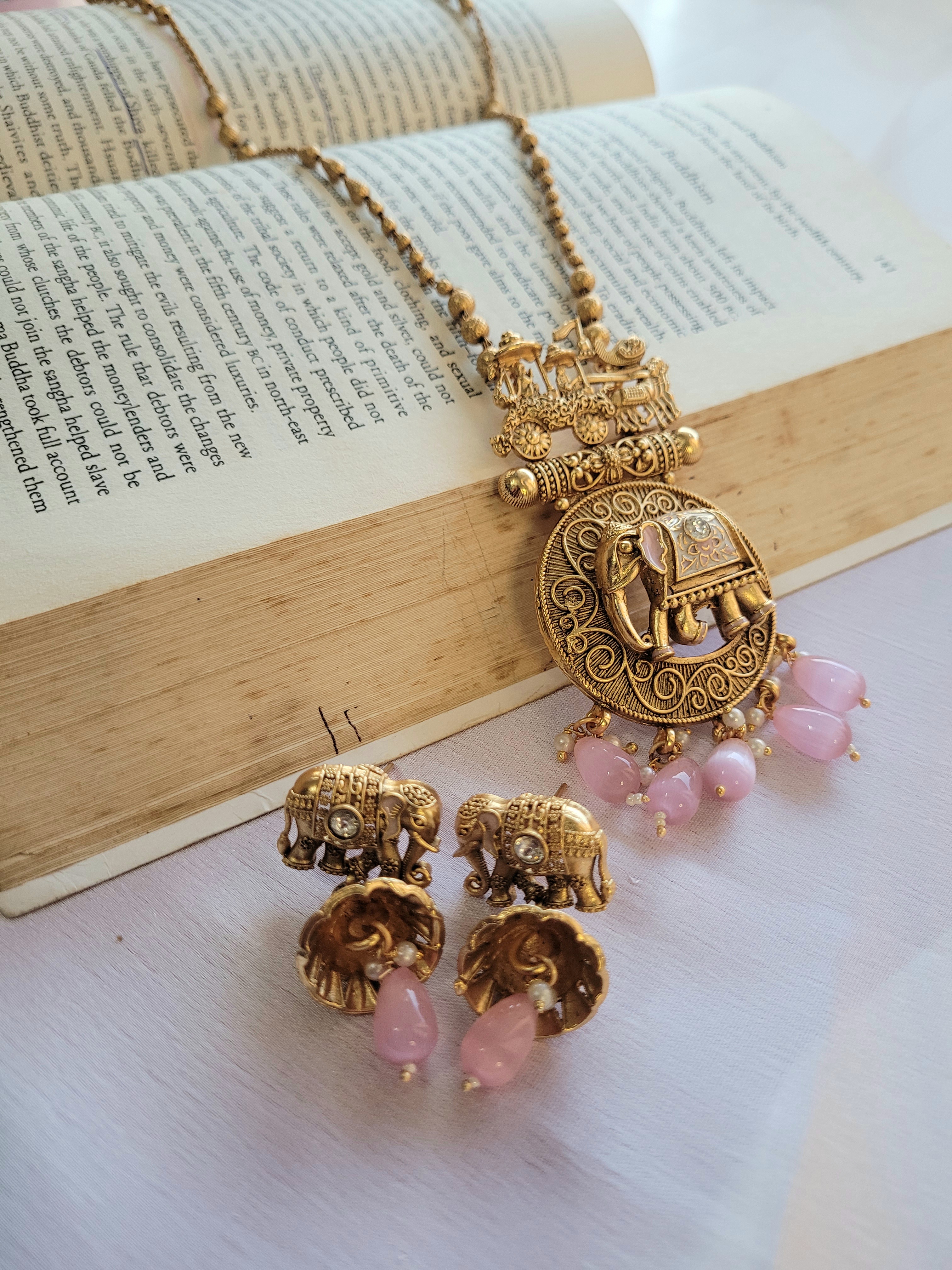 Traditional Elephant Motif Temple Jewelry Set