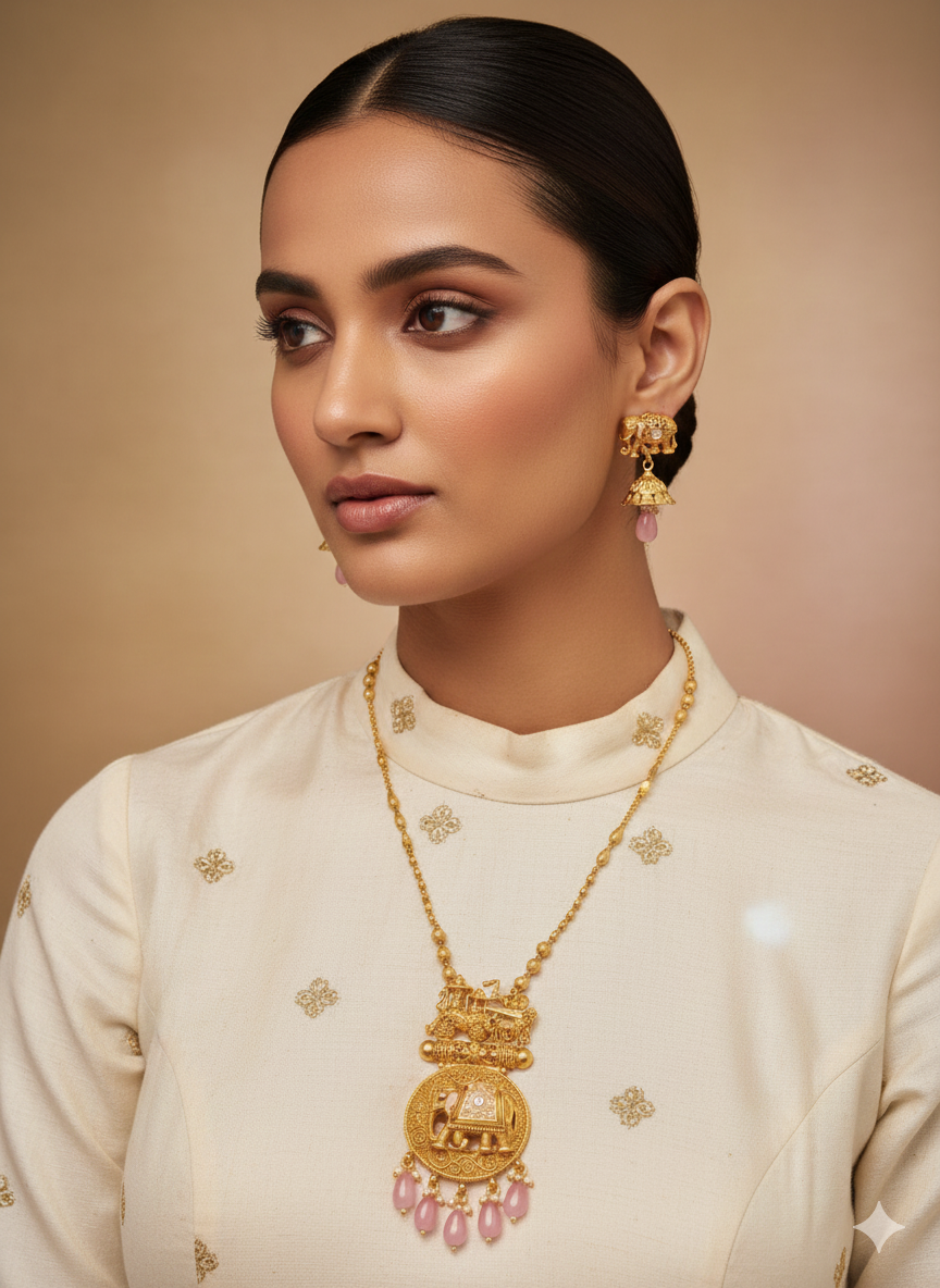 Traditional Elephant Motif Temple Jewelry Set