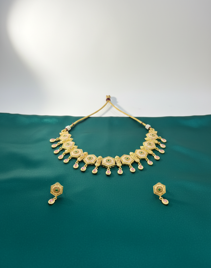 Elegant Gold Necklace and Earring Set