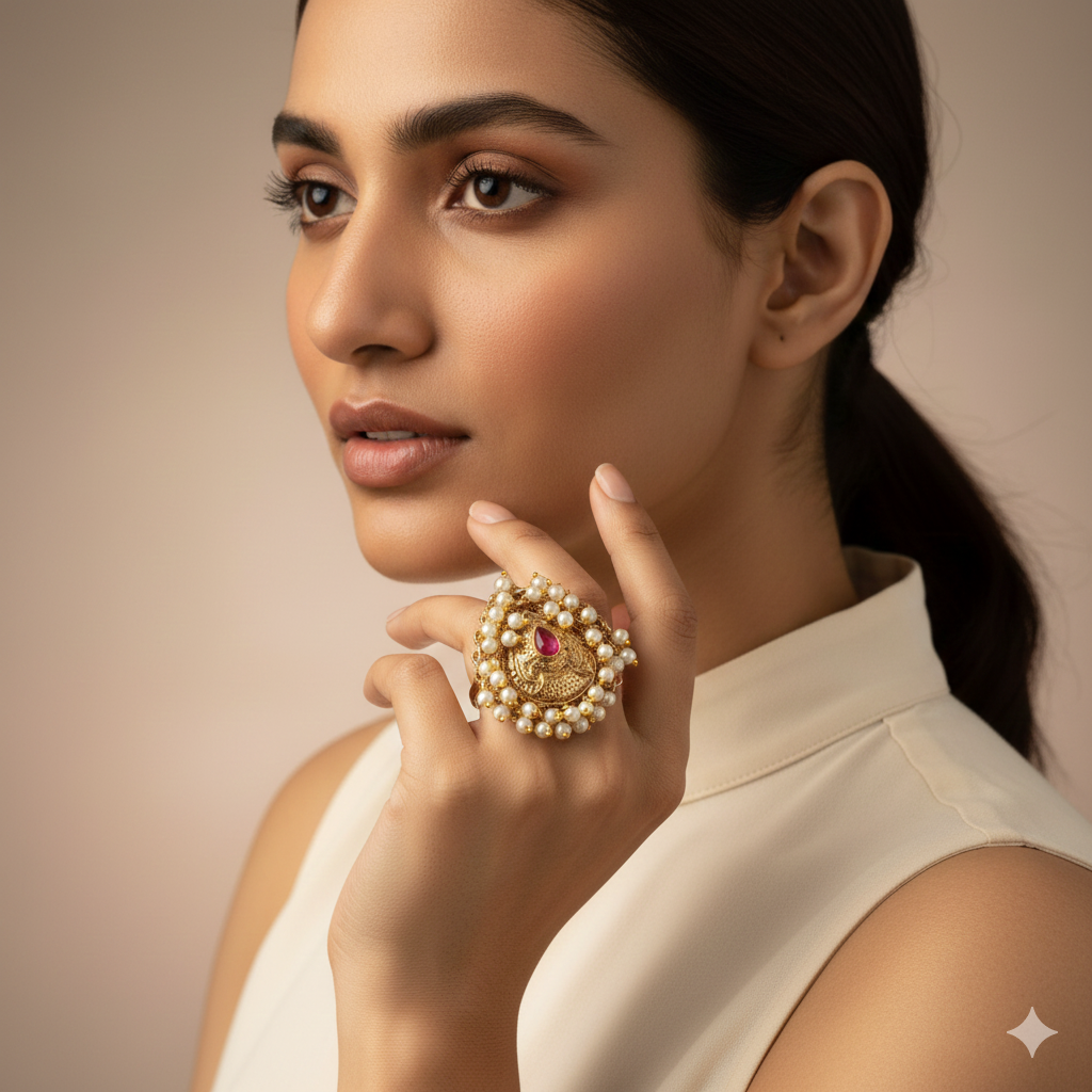 Traditional Gold-Plated Pearl Ring