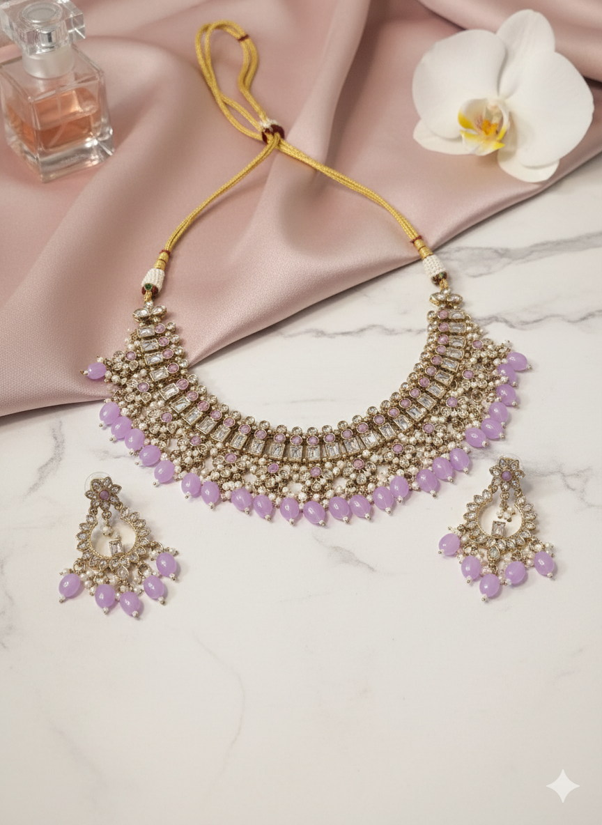 Lavender Stone Choker Necklace Set