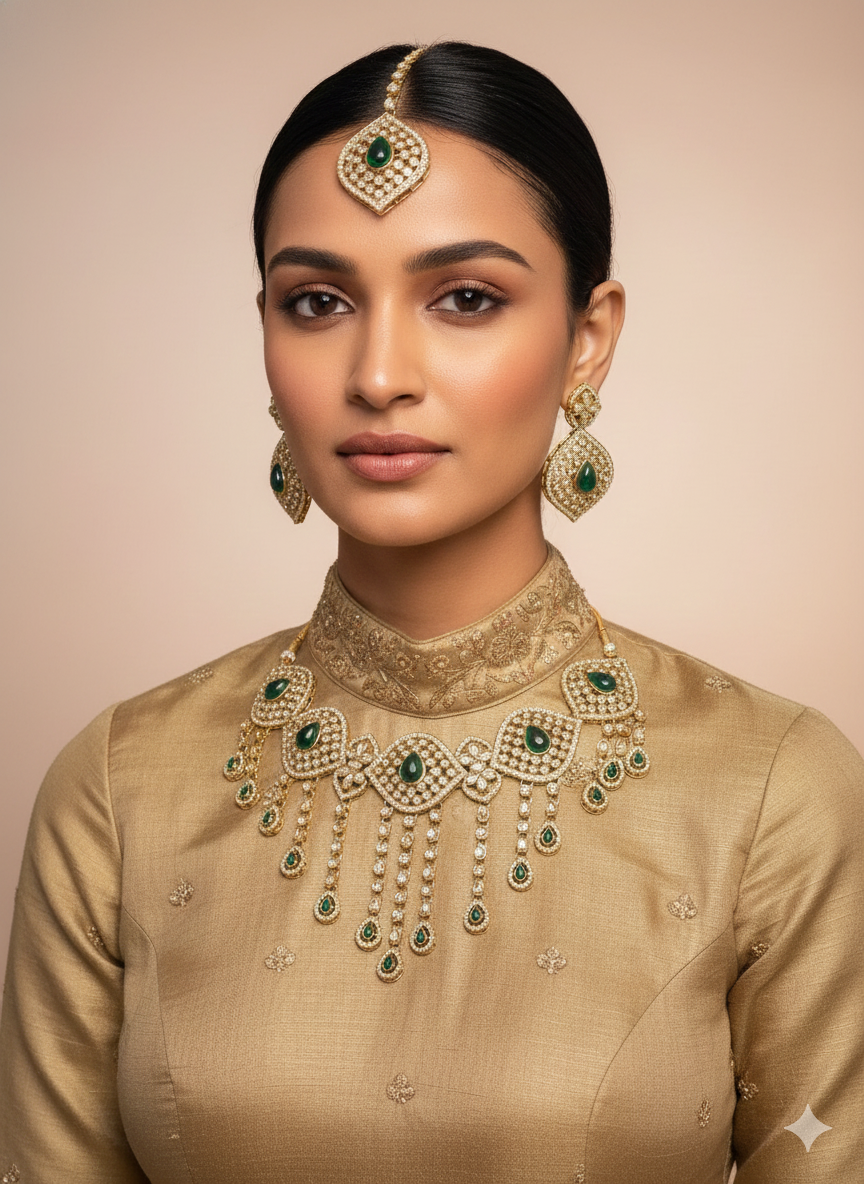 Emerald and Gold Bridal Jewelry Set