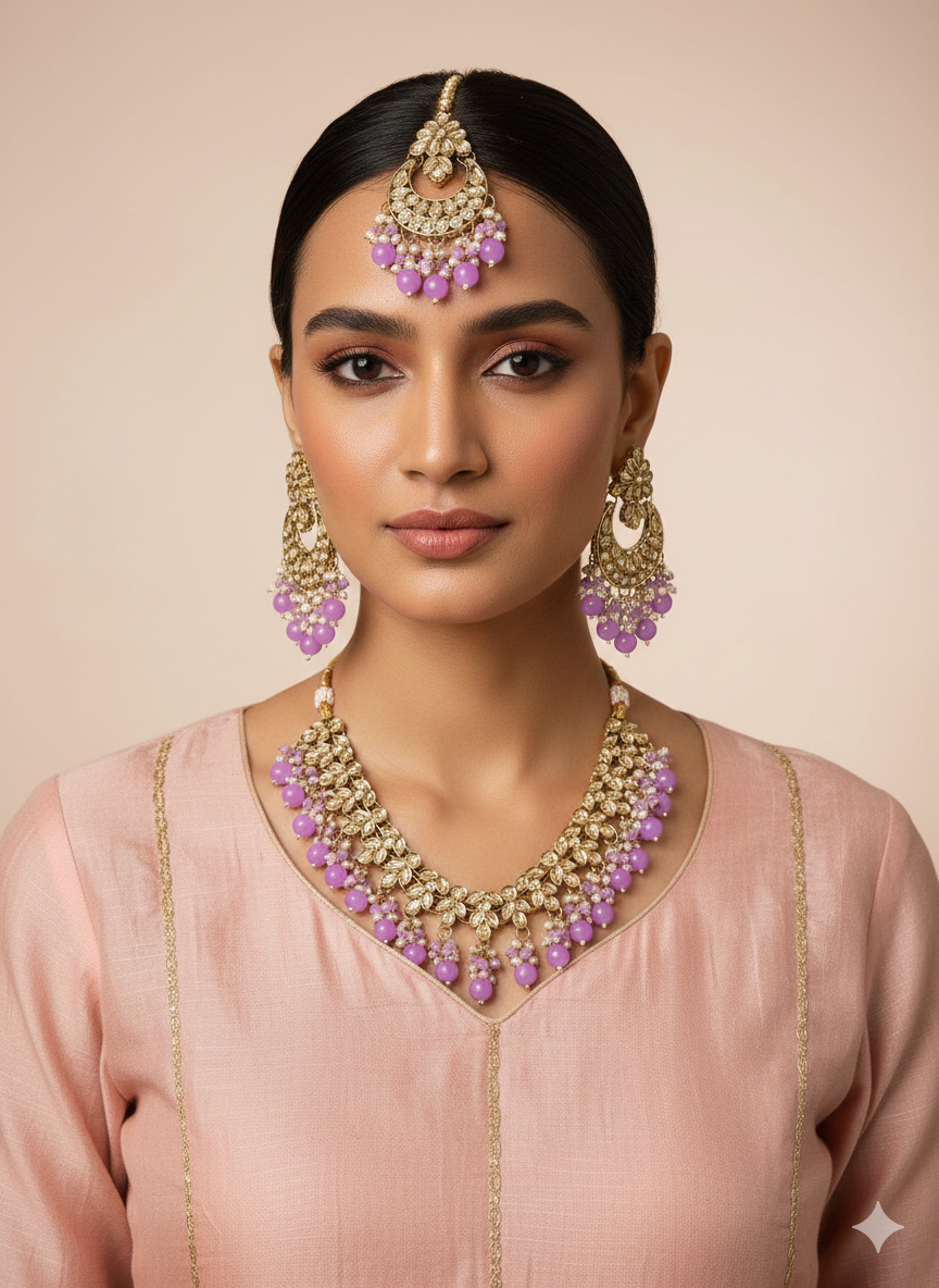 Elegant Purple Beaded Jewelry Set