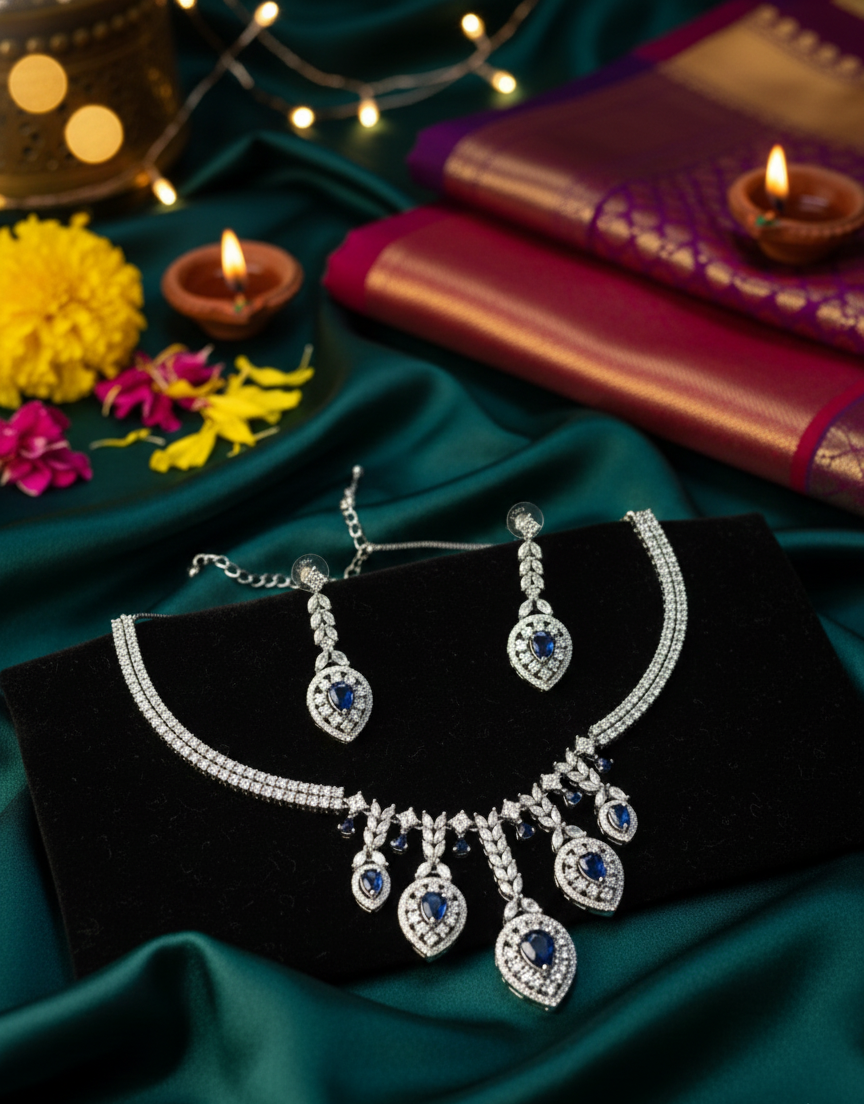 Elegant Blue Gemstone Necklace Set