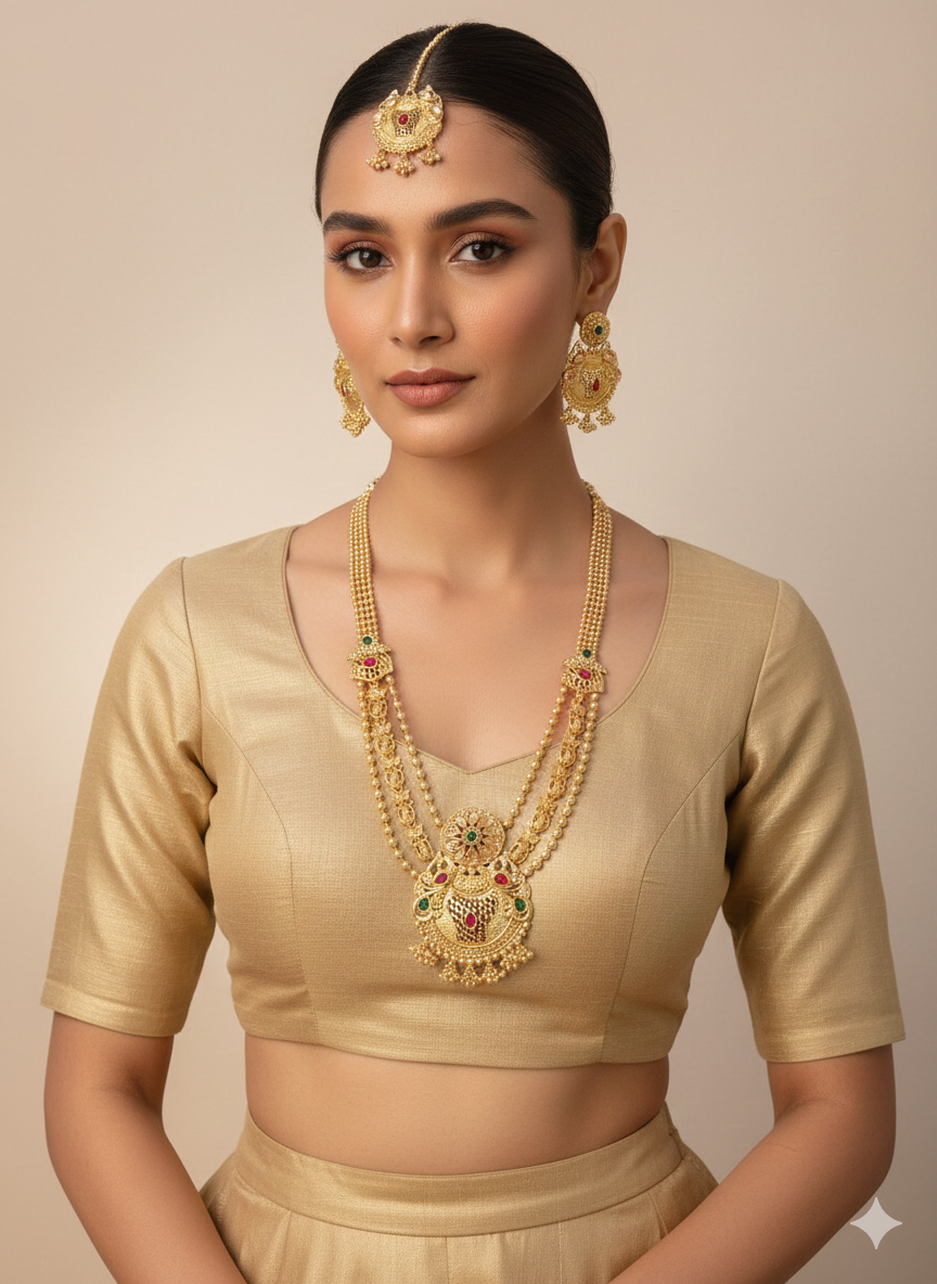Traditional Gold Necklace and Earrings Set