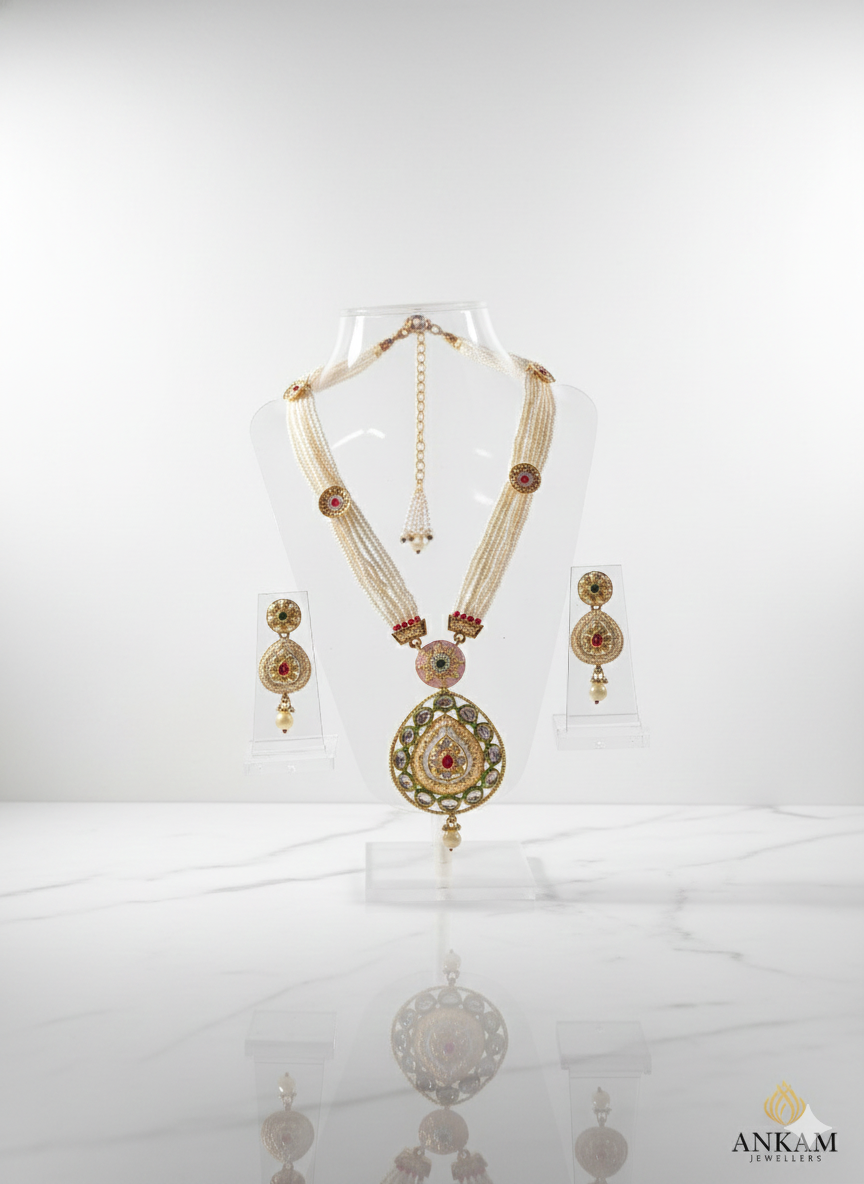 Traditional Pearl and Kundan Necklace Set