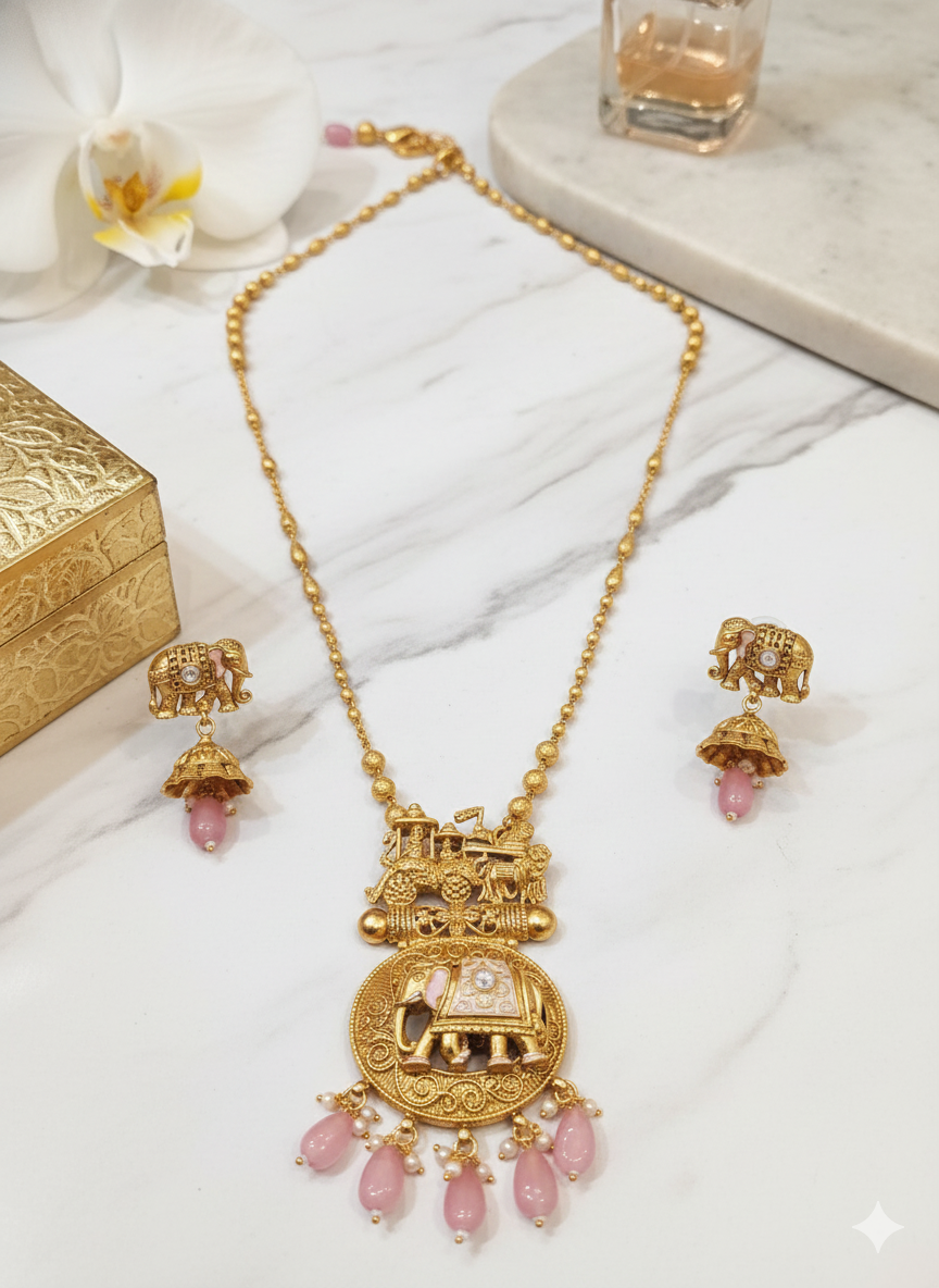 Traditional Elephant Motif Temple Jewelry Set